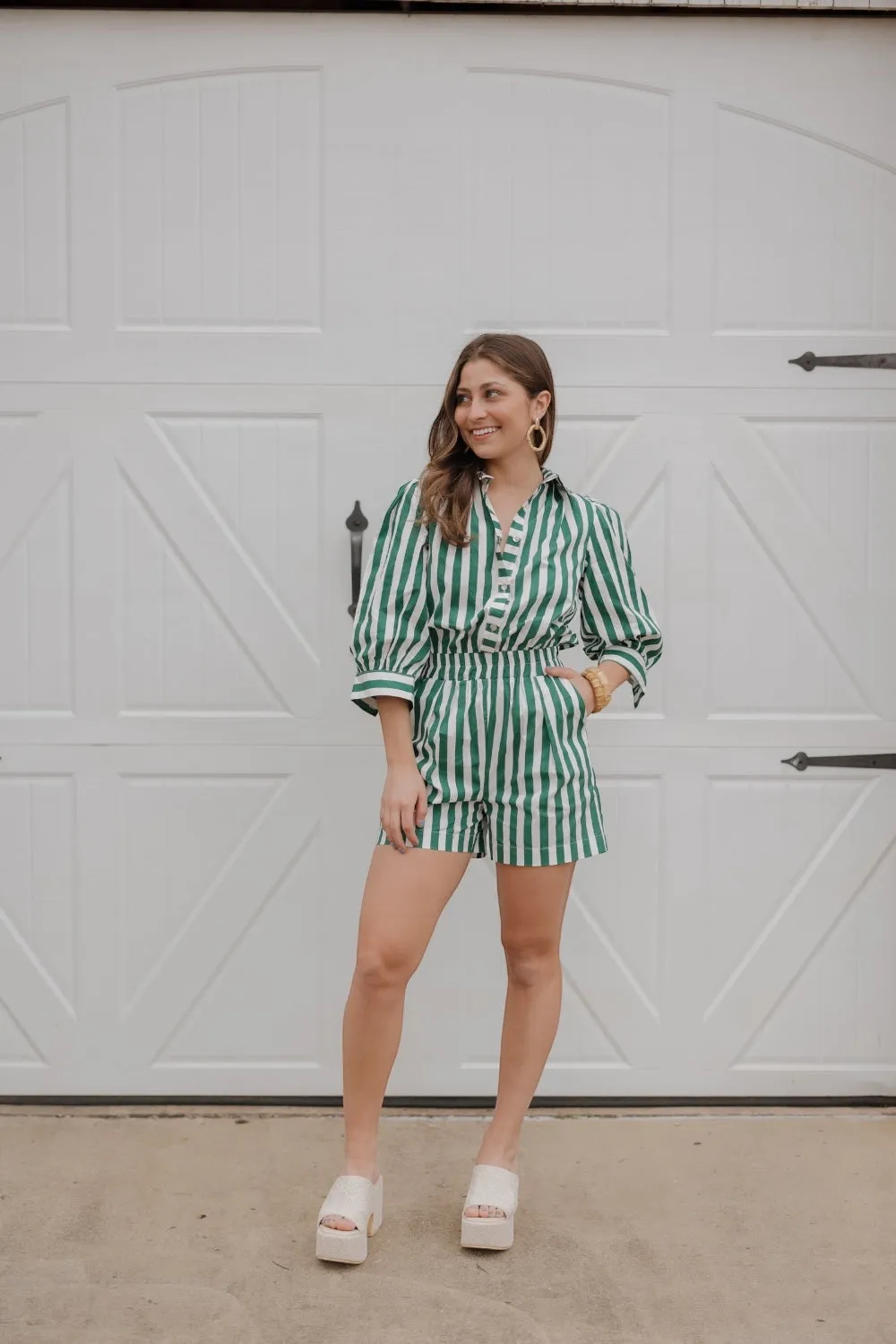 Raleigh Green Cabana Stripe Romper