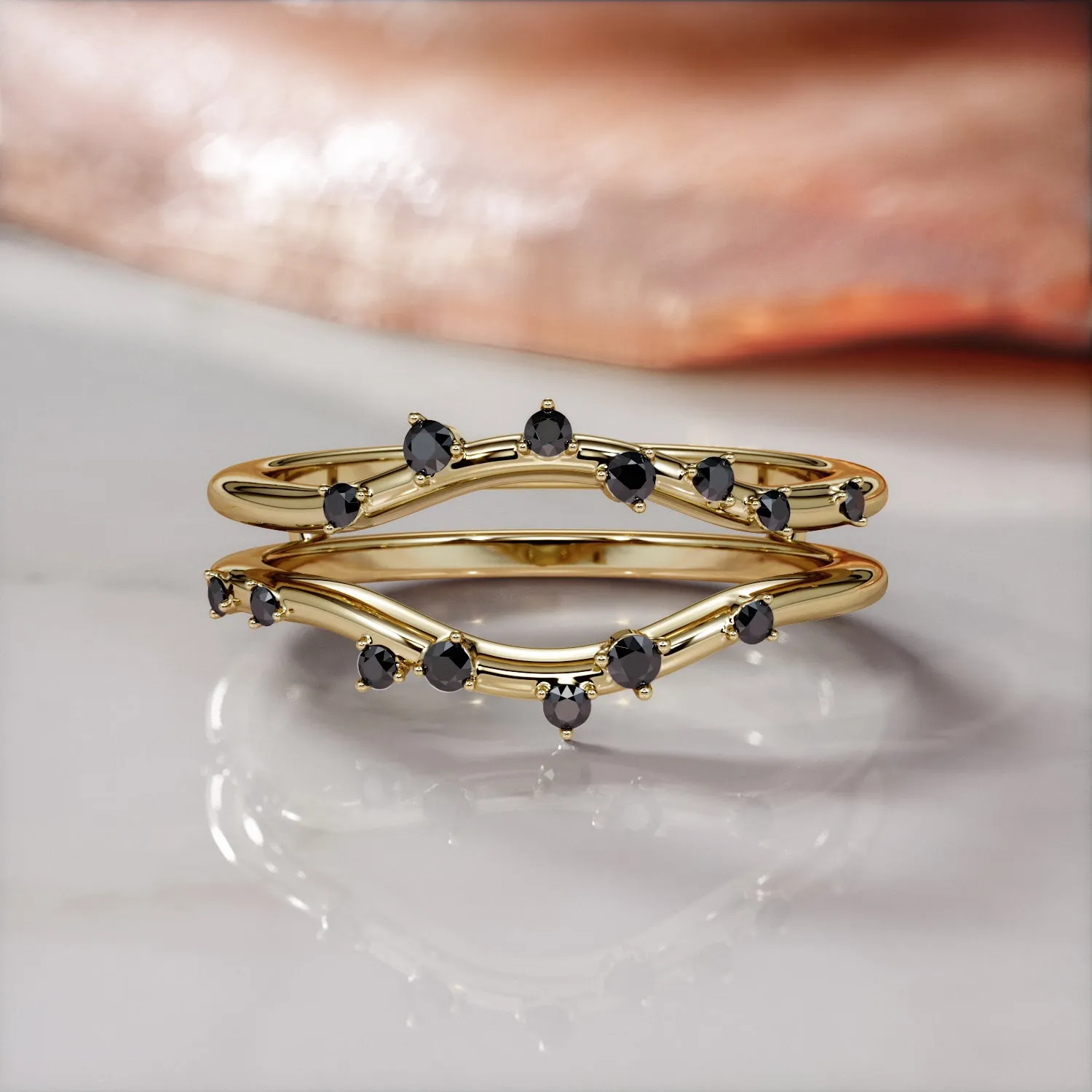 Rayon - Double Band Natural Black Diamond Wedding Band