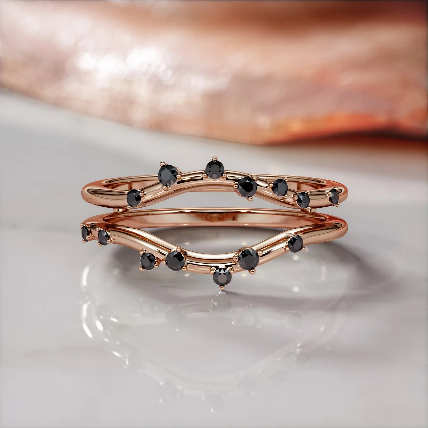 Rayon - Double Band Natural Black Diamond Wedding Band