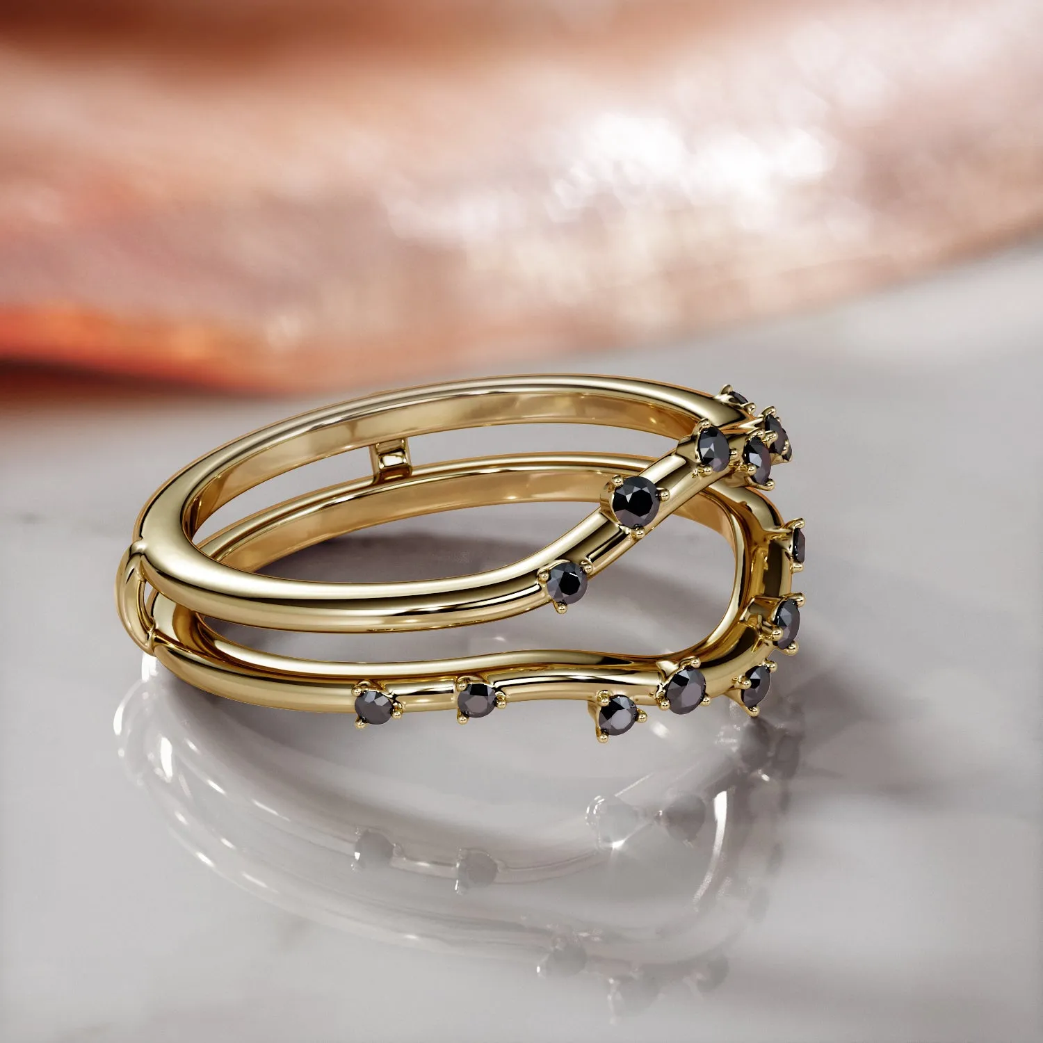 Rayon - Double Band Natural Black Diamond Wedding Band