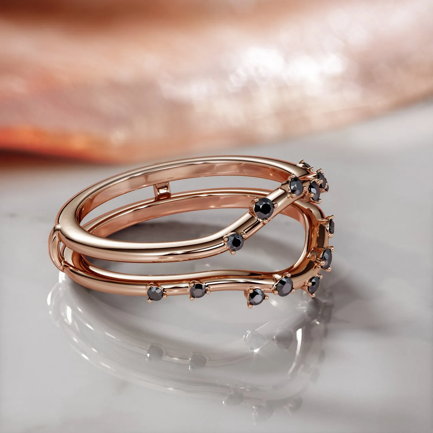 Rayon - Double Band Natural Black Diamond Wedding Band