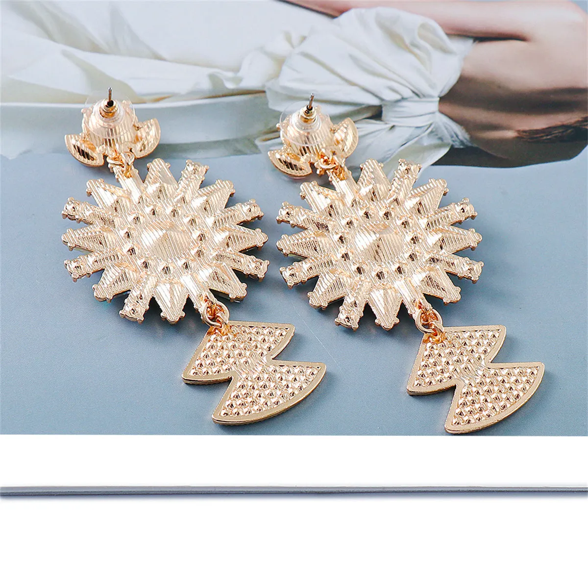 Red Crystal & Cubic Zirconia Sunflower Drop Earrings