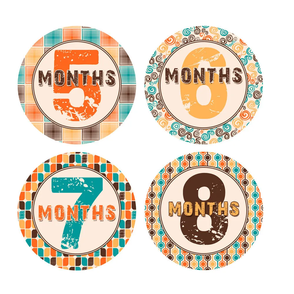 Retro 70's Patterned Baby Month Stickers