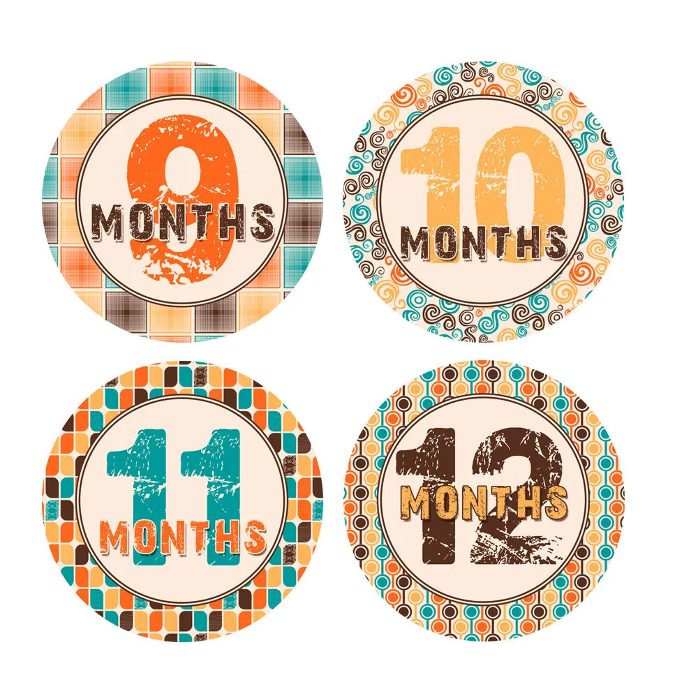 Retro 70's Patterned Baby Month Stickers