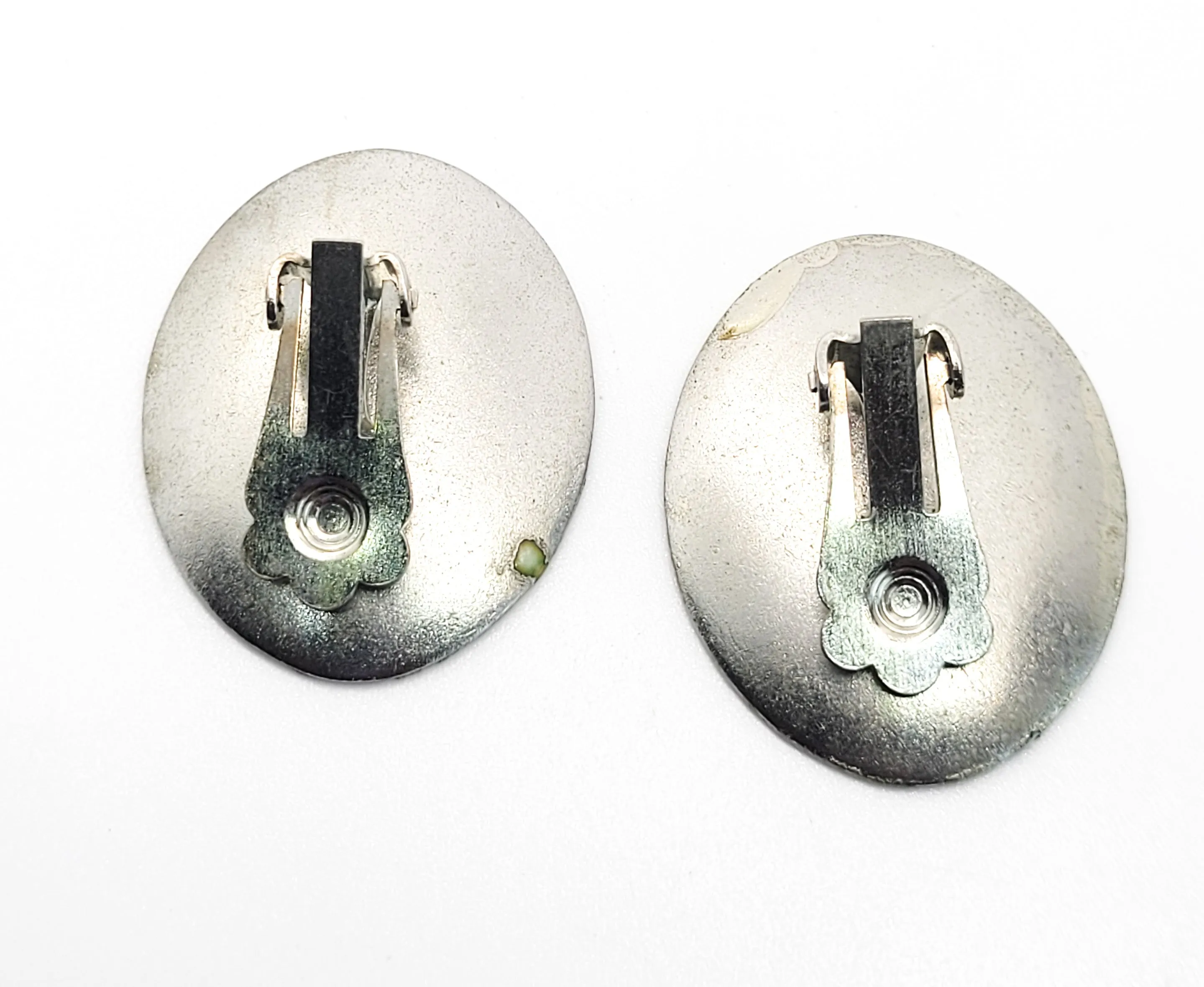 Retro Black and abstract yellow enamel vintage disk clip on earrings