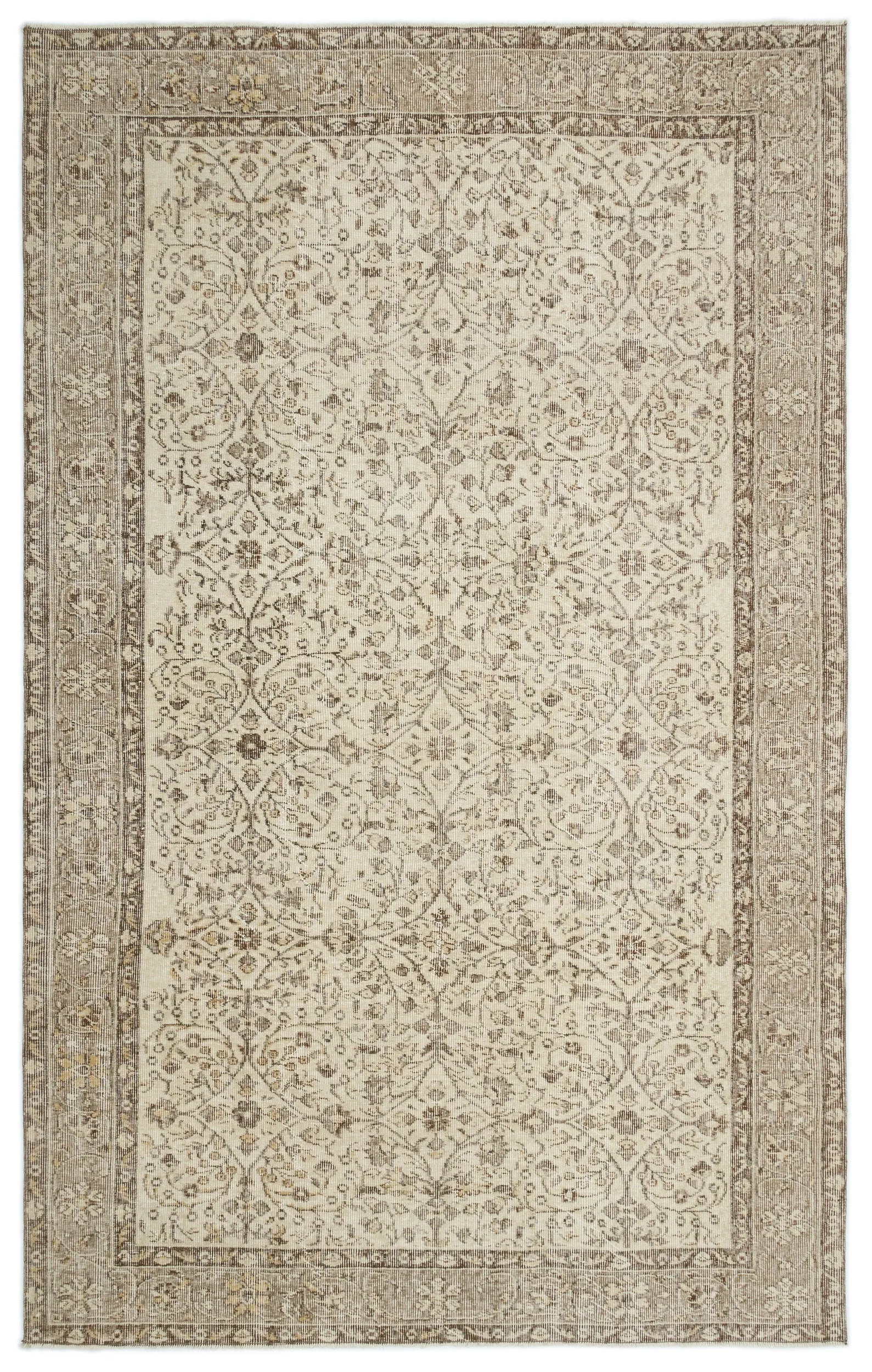 Retro Design Beige Over Dyed Vintage Rug 5'10'' x 9'2'' ft 177 x 280 cm