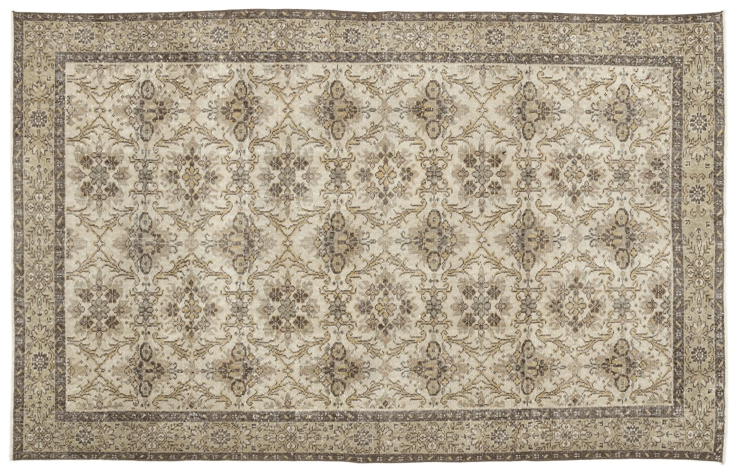 Retro Design Beige Over Dyed Vintage Rug 5'12'' x 9'8'' ft 182 x 295 cm