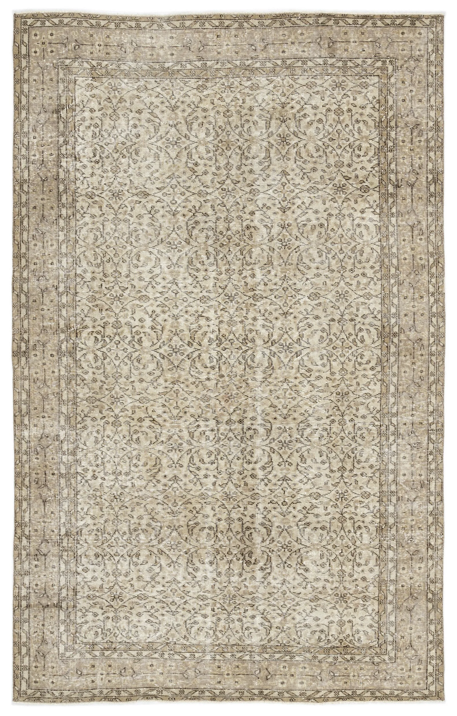 Retro Design Beige Over Dyed Vintage Rug 5'8'' x 9'1'' ft 173 x 277 cm