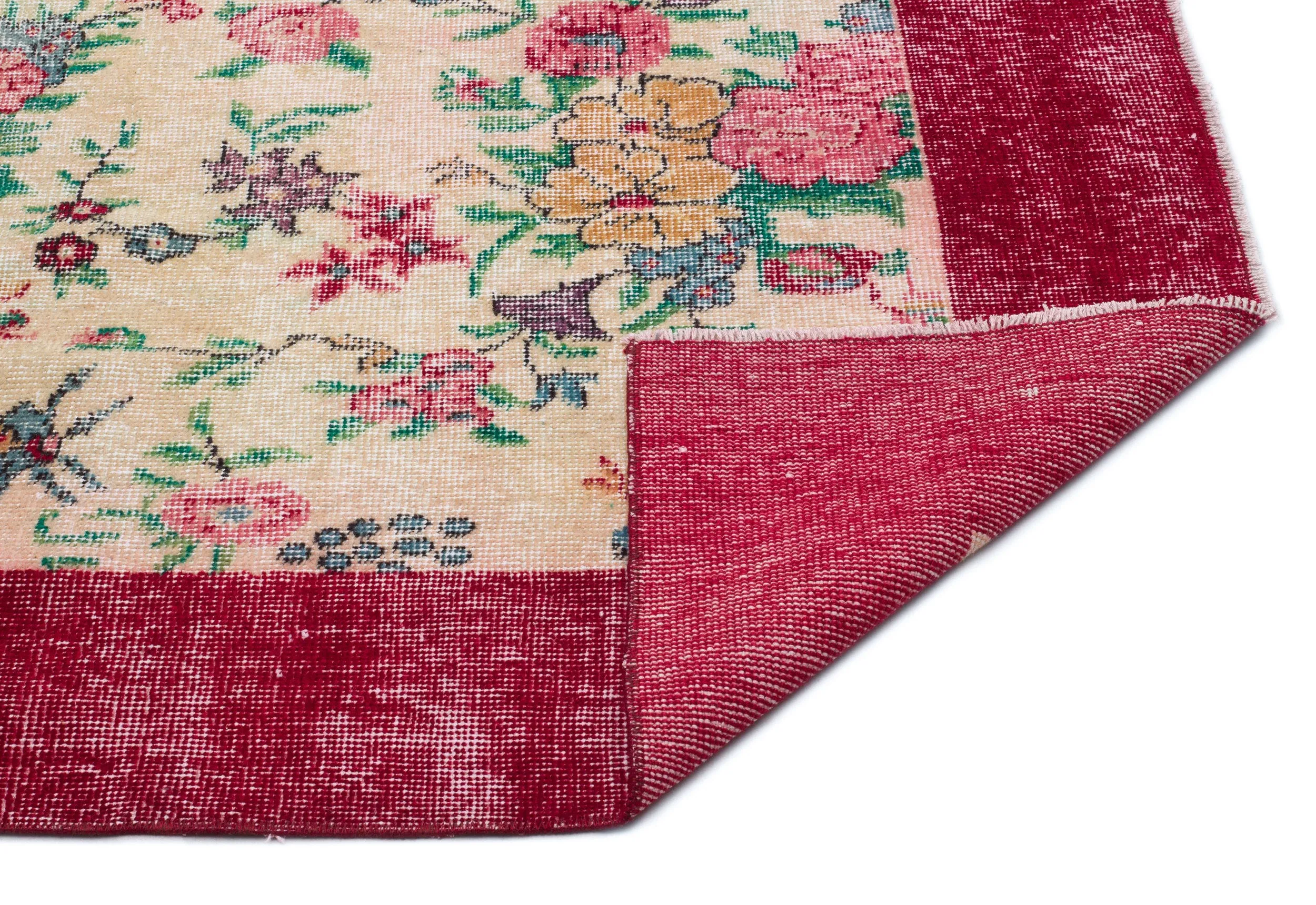 Retro Design Floral Over Dyed Vintage Rug 5'4'' x 8'7'' ft 163 x 261 cm
