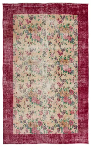 Retro Design Floral Over Dyed Vintage Rug 5'4'' x 8'7'' ft 163 x 261 cm