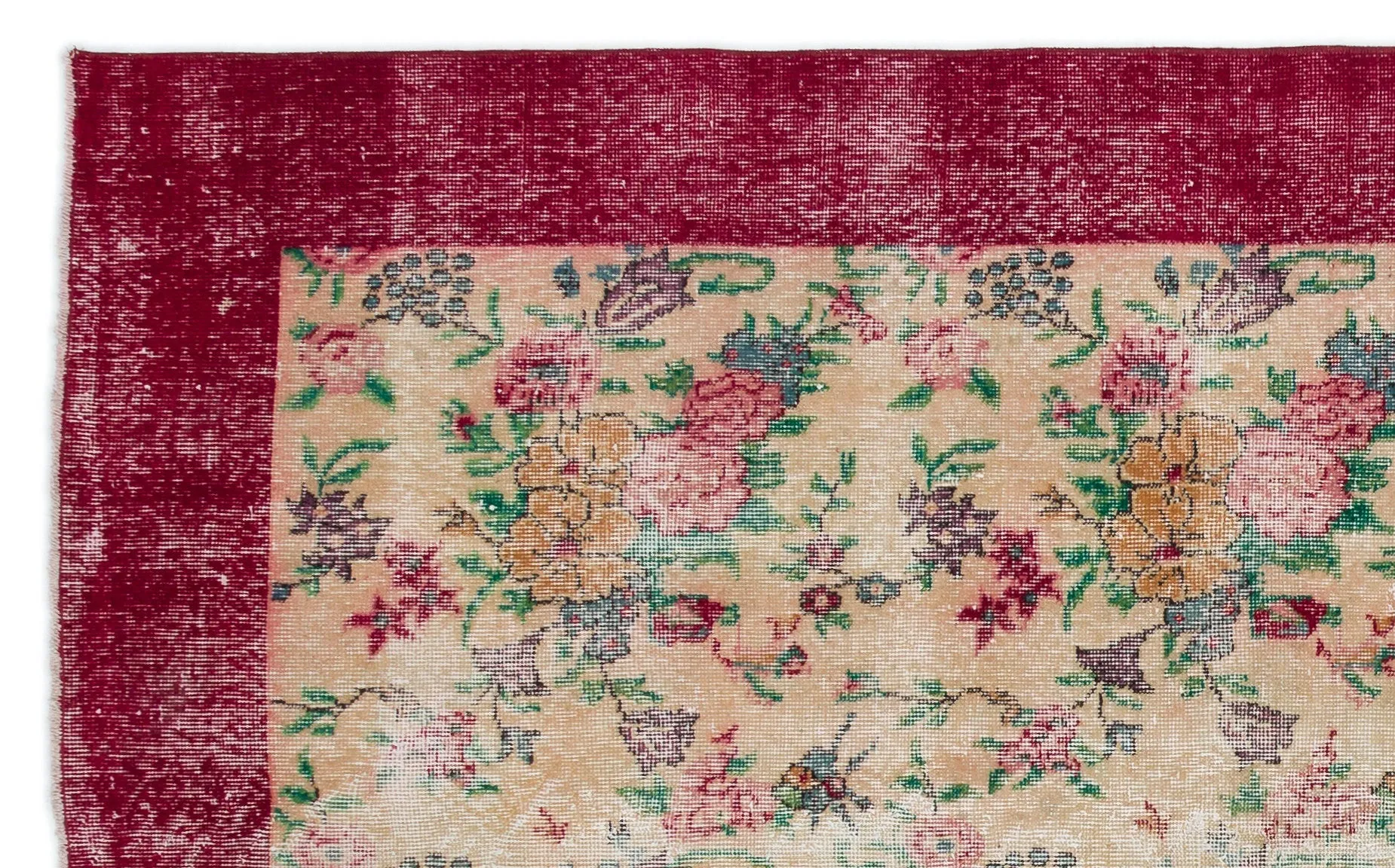 Retro Design Floral Over Dyed Vintage Rug 5'4'' x 8'7'' ft 163 x 261 cm