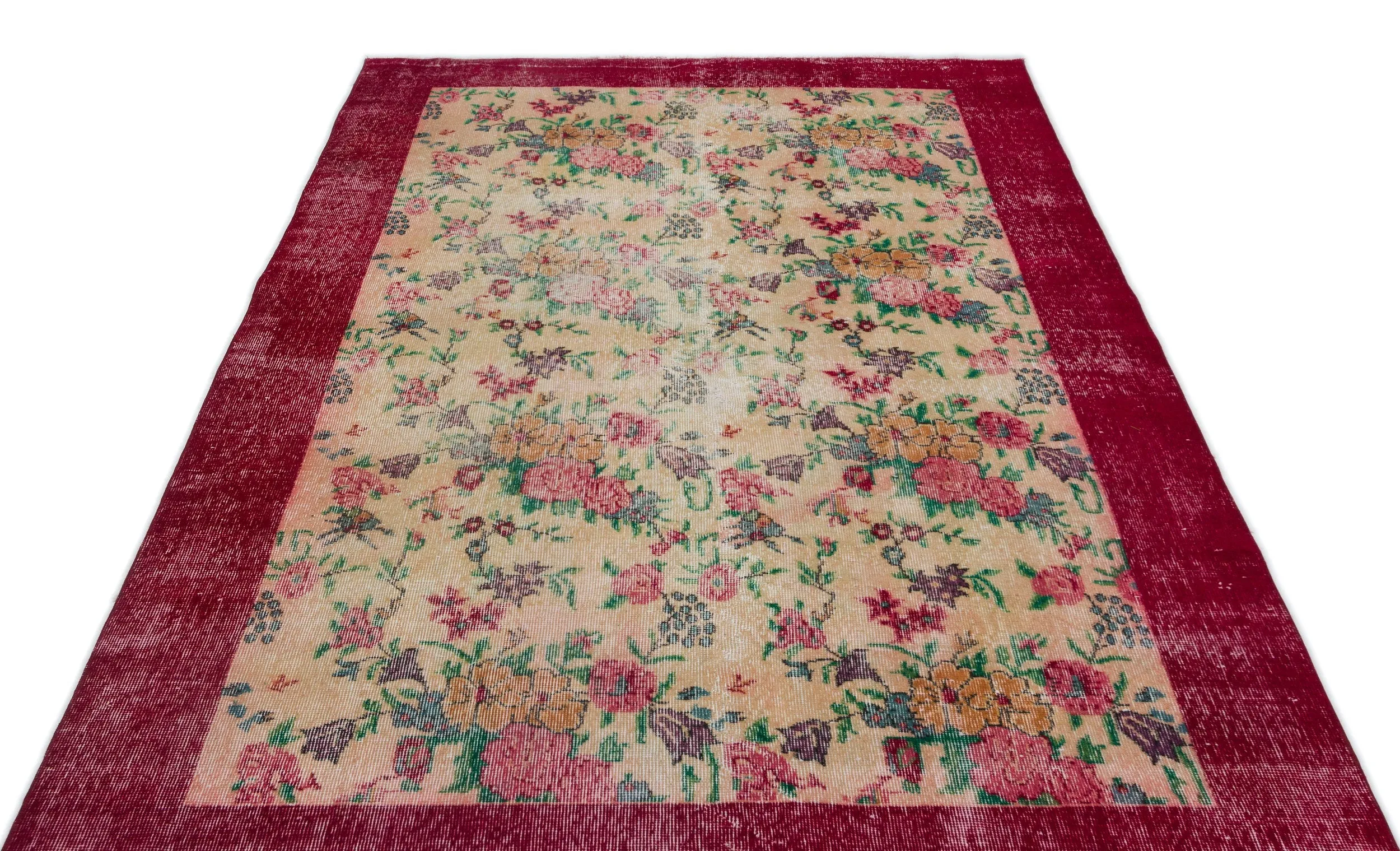 Retro Design Floral Over Dyed Vintage Rug 5'4'' x 8'7'' ft 163 x 261 cm