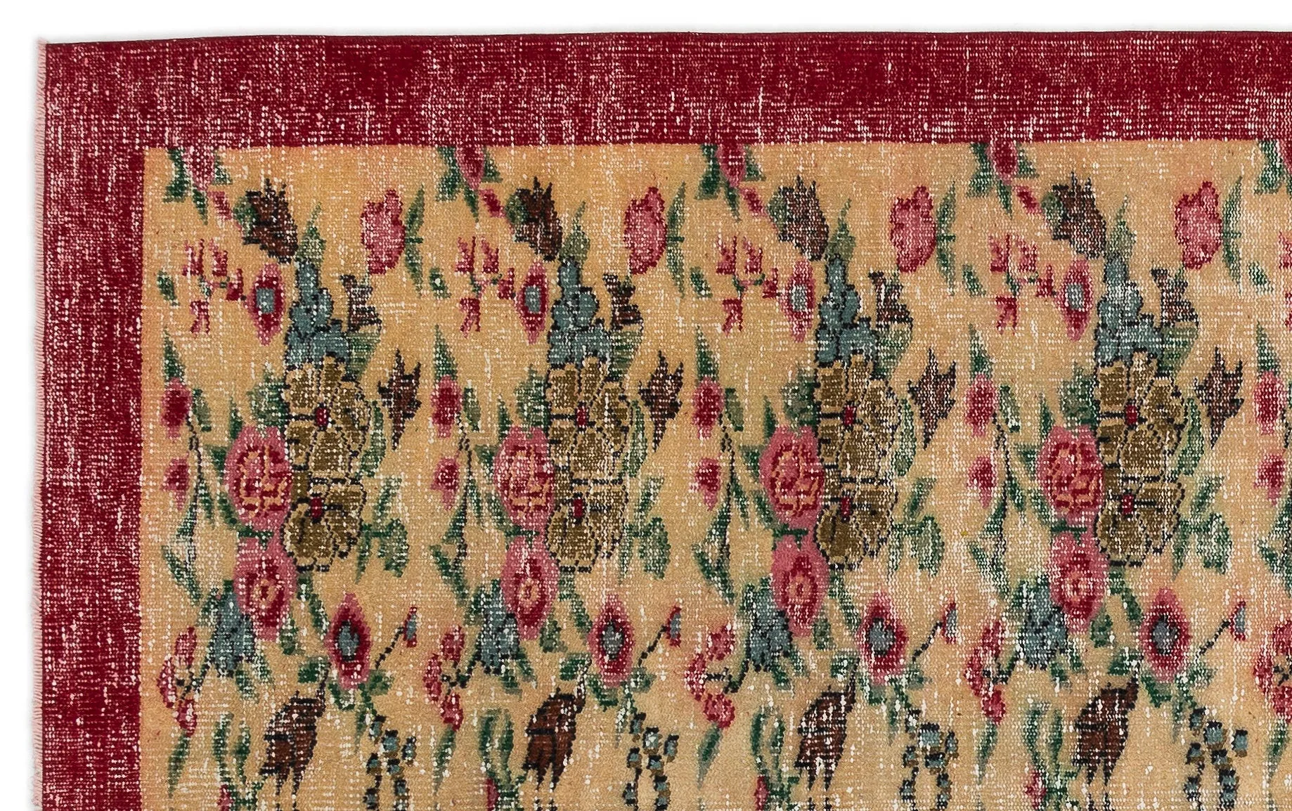 Retro Design Floral Over Dyed Vintage Rug 5'6'' x 8'10'' ft 168 x 269 cm