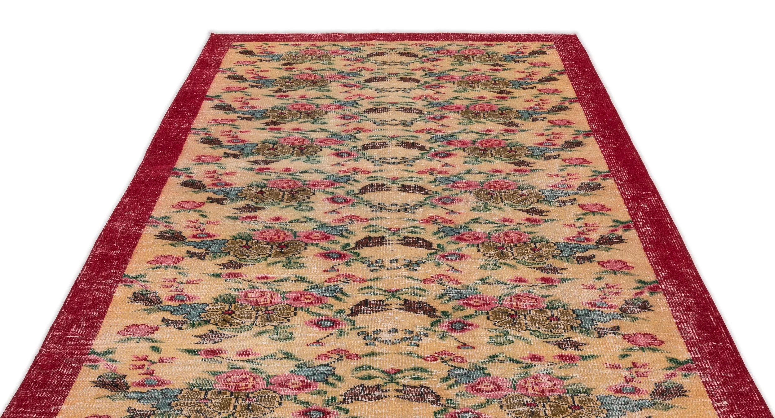 Retro Design Floral Over Dyed Vintage Rug 5'6'' x 8'10'' ft 168 x 269 cm