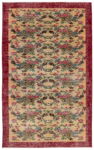 Retro Design Floral Over Dyed Vintage Rug 5'6'' x 8'10'' ft 168 x 269 cm
