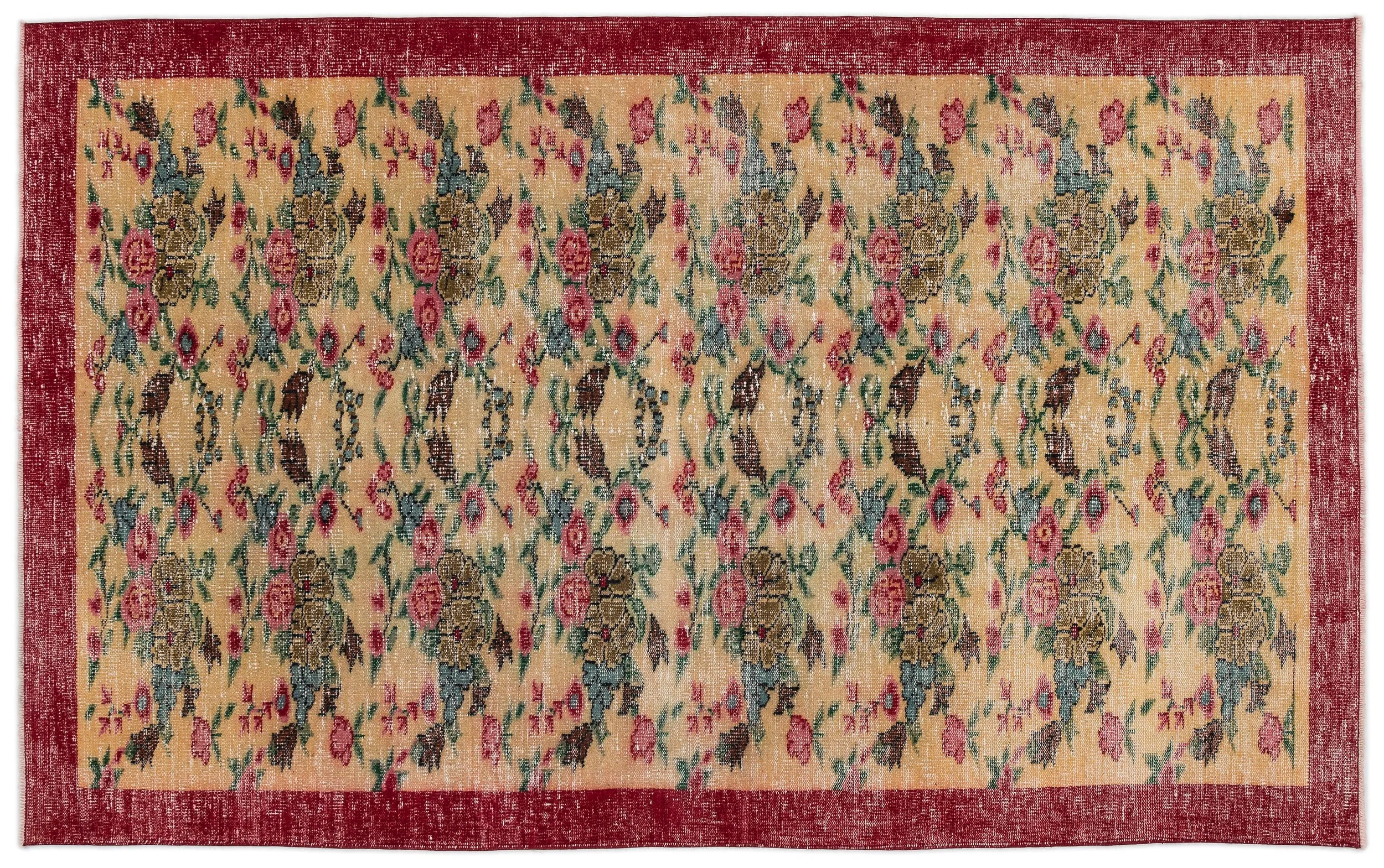 Retro Design Floral Over Dyed Vintage Rug 5'6'' x 8'10'' ft 168 x 269 cm