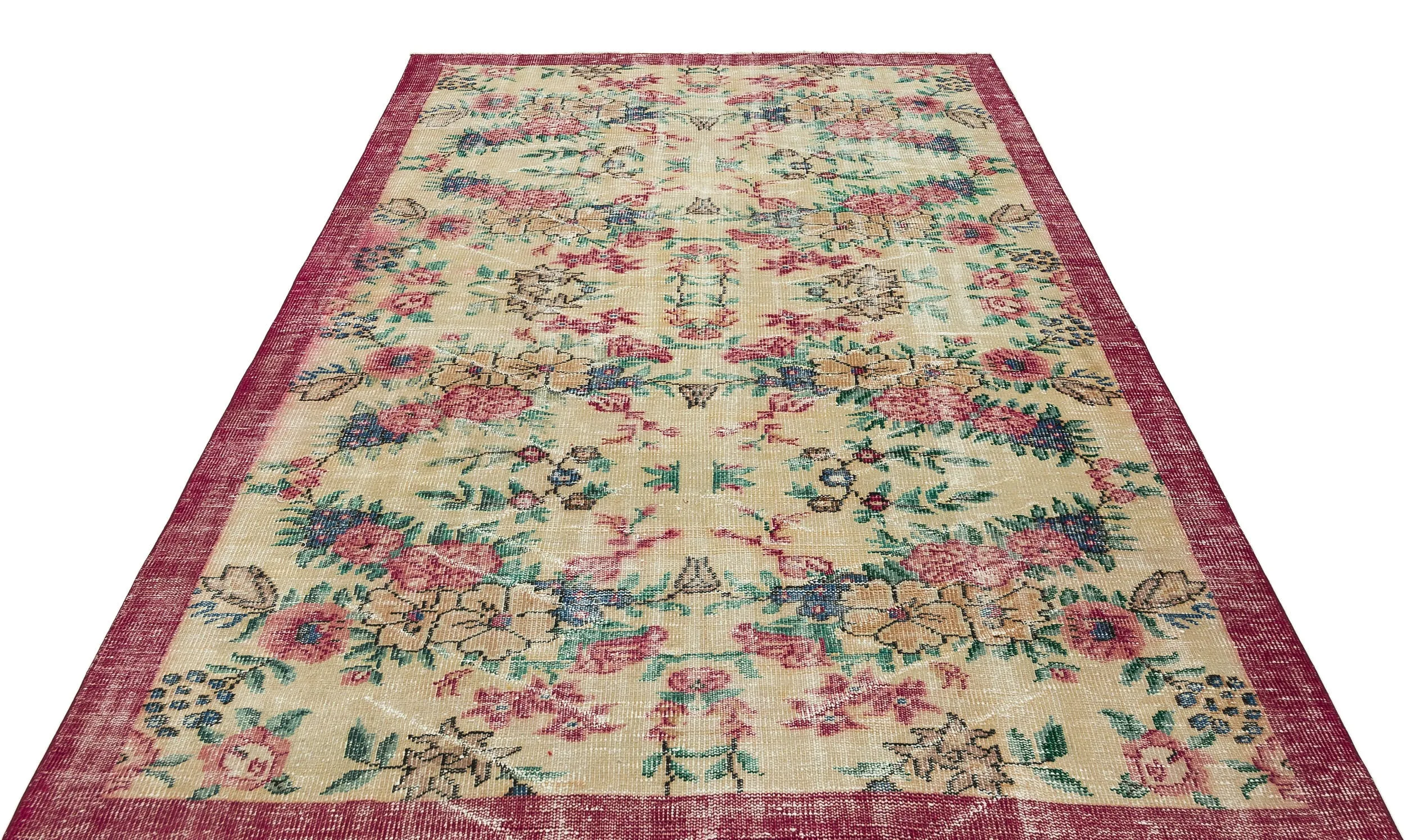 Retro Design Floral Over Dyed Vintage Rug 6'0'' x 9'1'' ft 184 x 278 cm