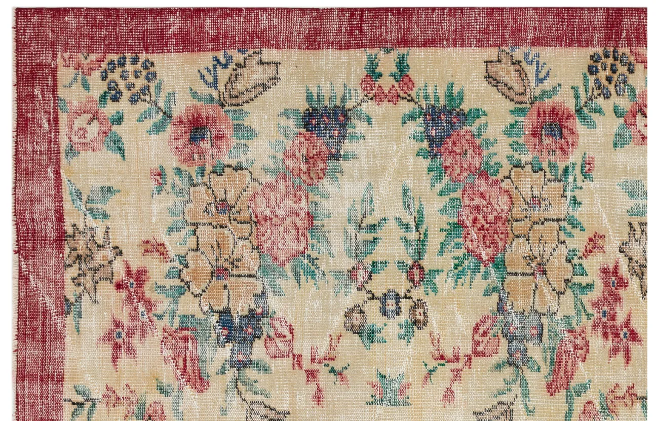 Retro Design Floral Over Dyed Vintage Rug 6'0'' x 9'1'' ft 184 x 278 cm