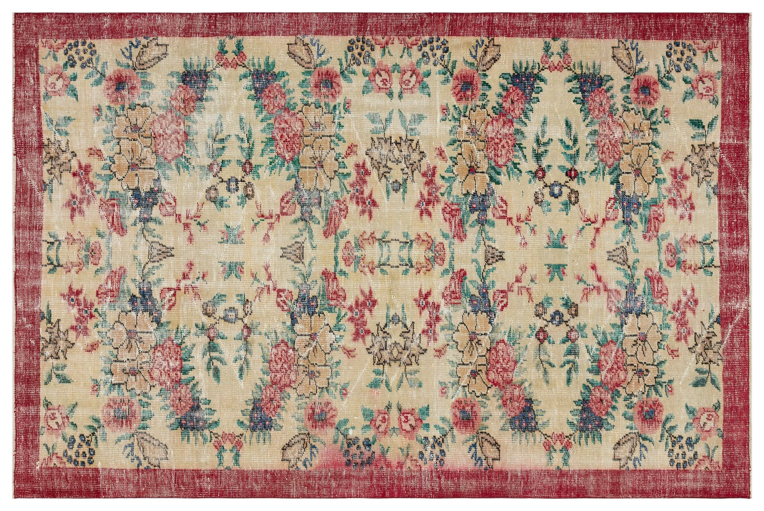 Retro Design Floral Over Dyed Vintage Rug 6'0'' x 9'1'' ft 184 x 278 cm