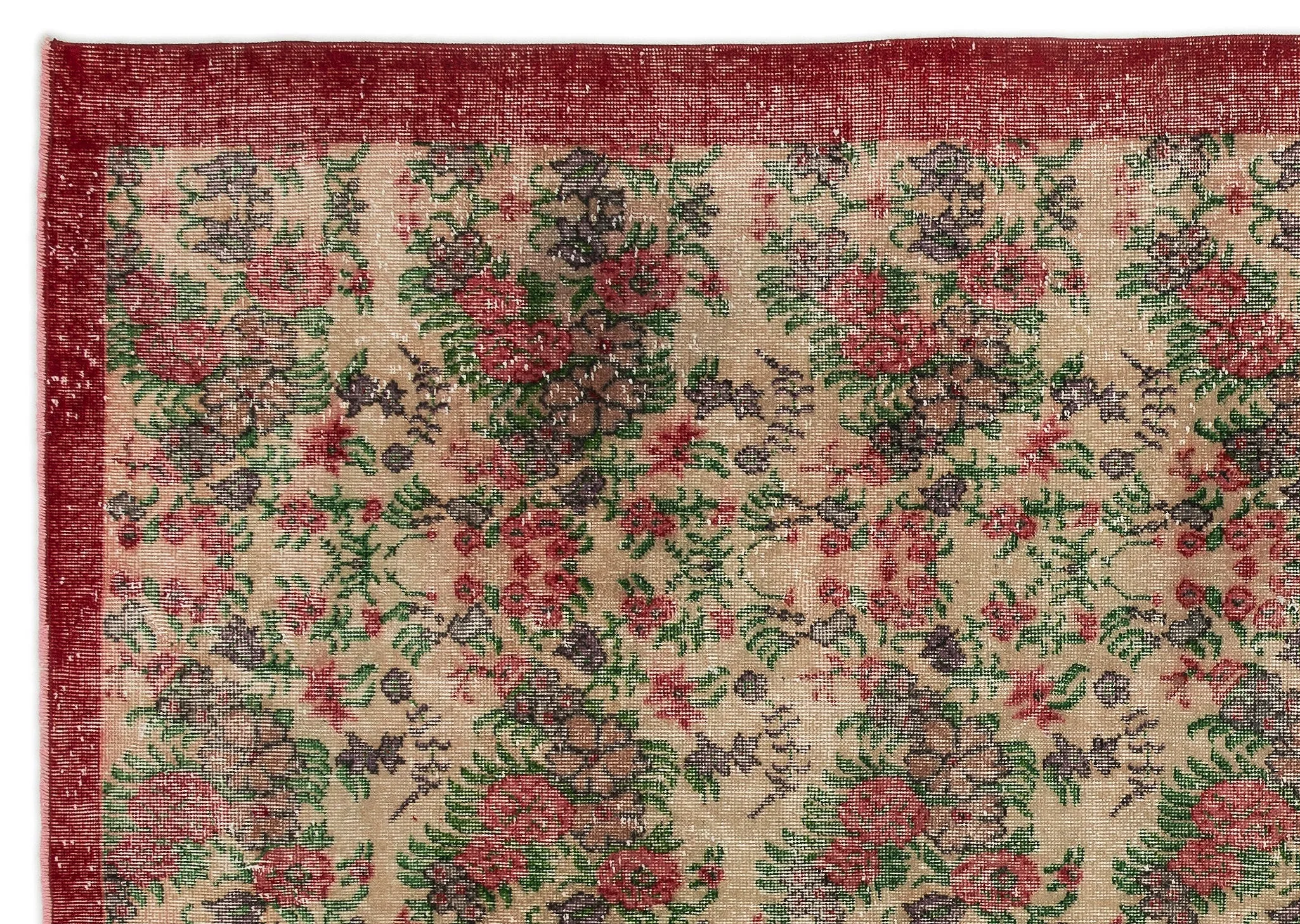 Retro Design Floral Over Dyed Vintage Rug 7'0'' x 10'3'' ft 214 x 313 cm
