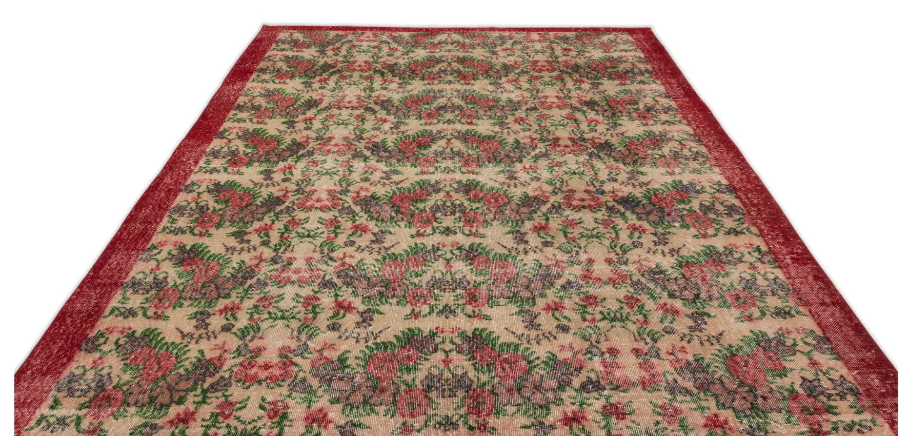 Retro Design Floral Over Dyed Vintage Rug 7'0'' x 10'3'' ft 214 x 313 cm