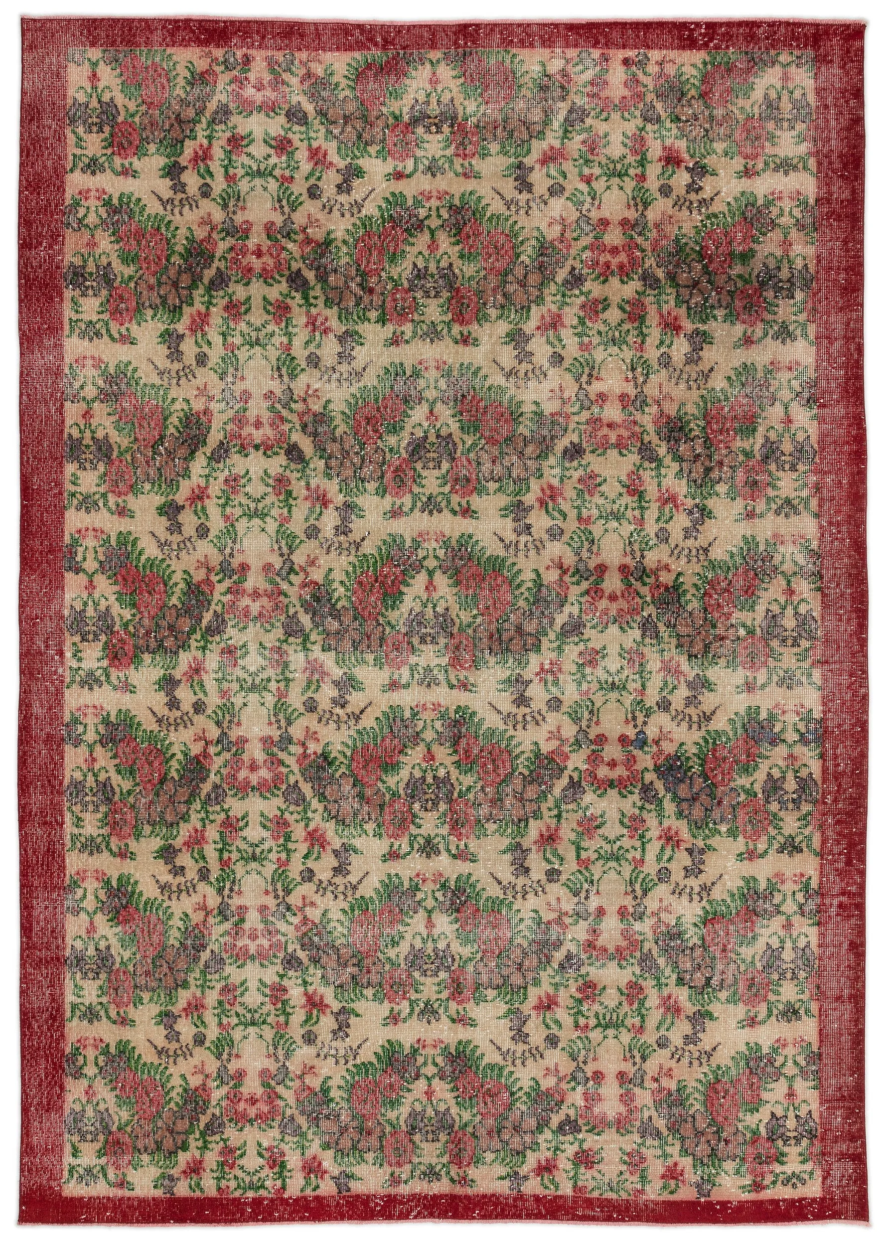Retro Design Floral Over Dyed Vintage Rug 7'0'' x 10'3'' ft 214 x 313 cm