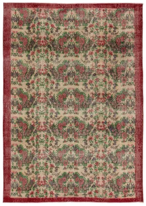 Retro Design Floral Over Dyed Vintage Rug 7'0'' x 10'3'' ft 214 x 313 cm