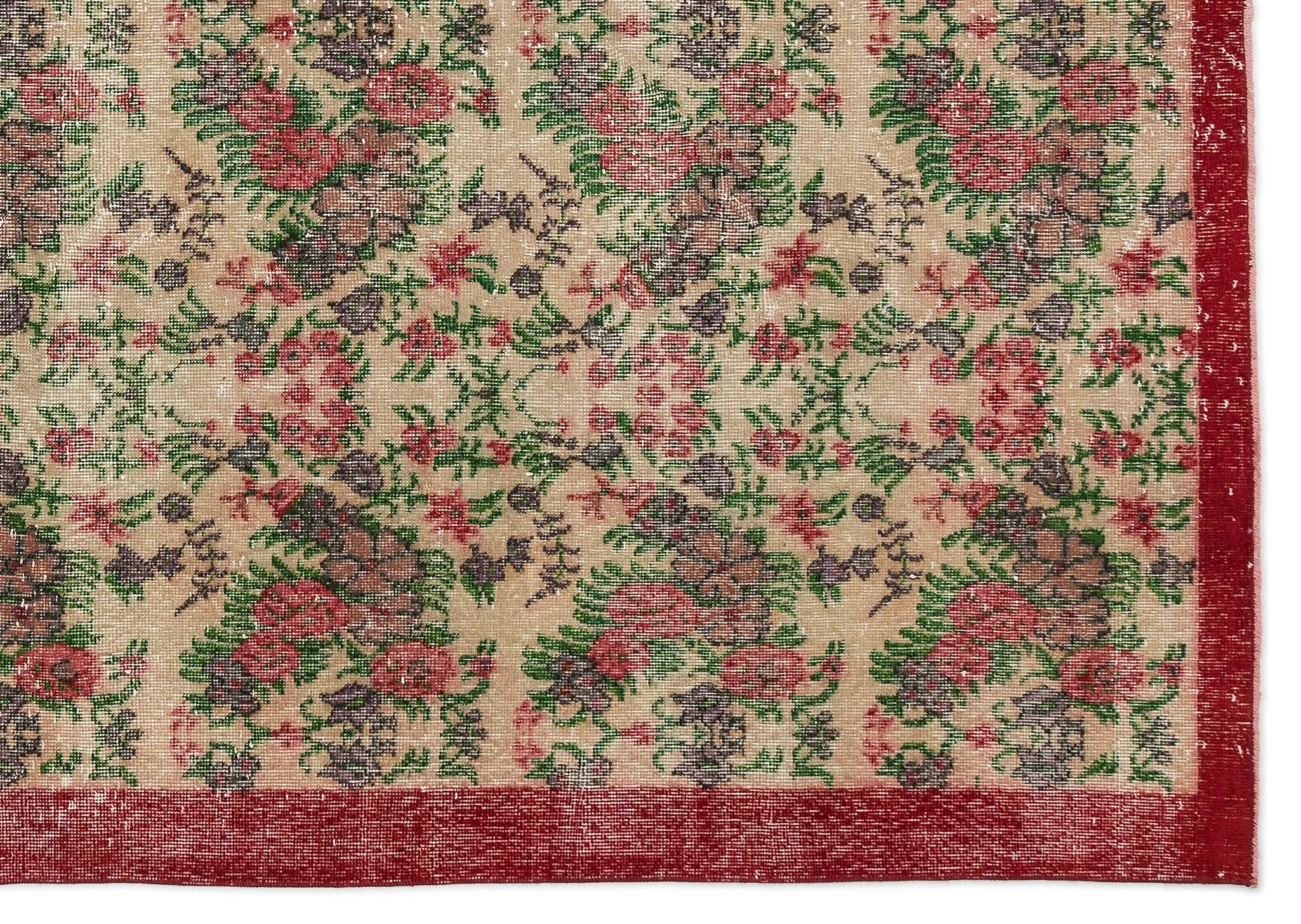 Retro Design Floral Over Dyed Vintage Rug 7'0'' x 10'3'' ft 214 x 313 cm