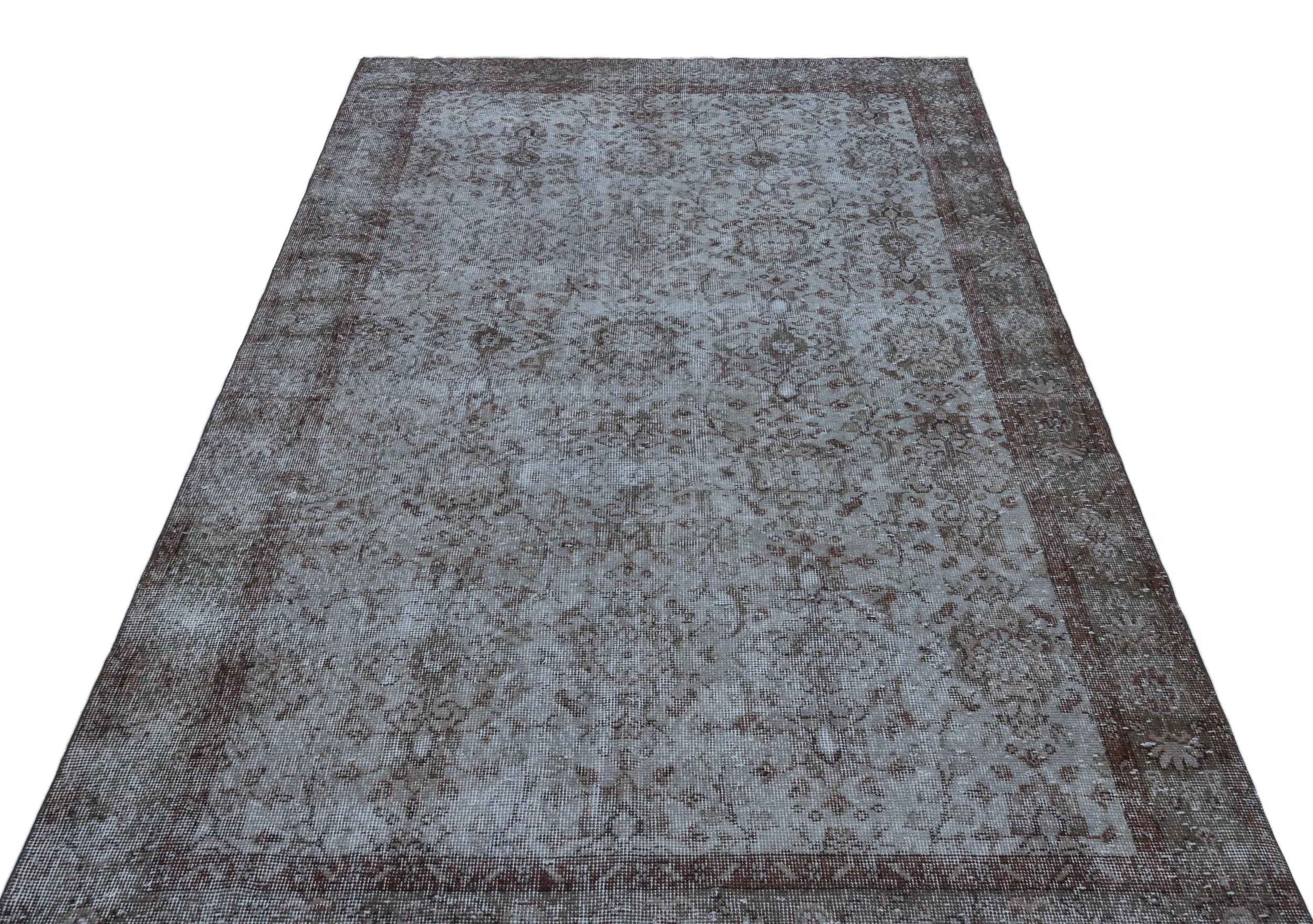 Retro Design Gray Over Dyed Vintage Rug 5'3'' x 9'2'' ft 161 x 279 cm
