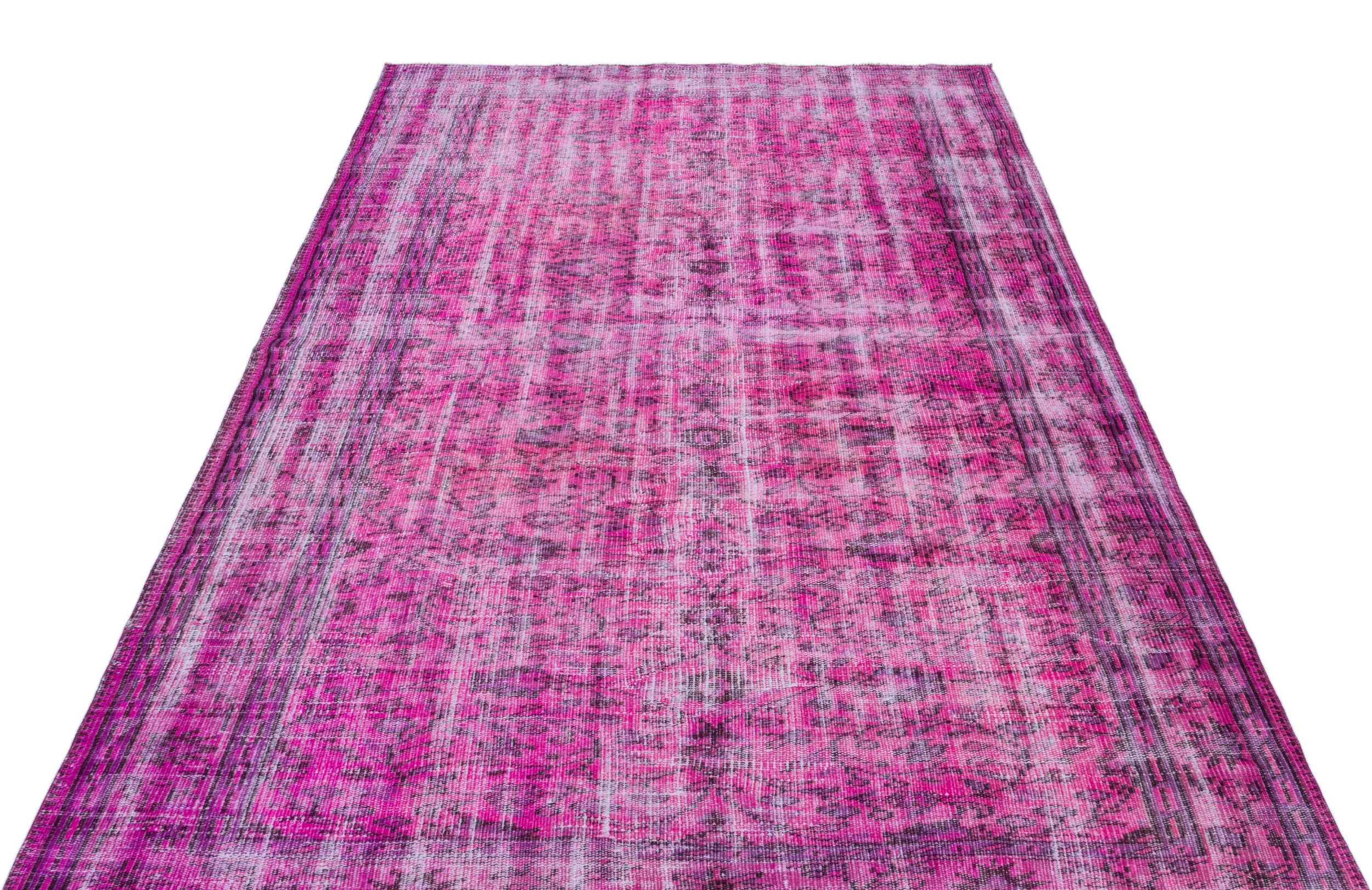 Retro Design Purple Over Dyed Vintage Rug 5'5'' x 8'2'' ft 164 x 250 cm
