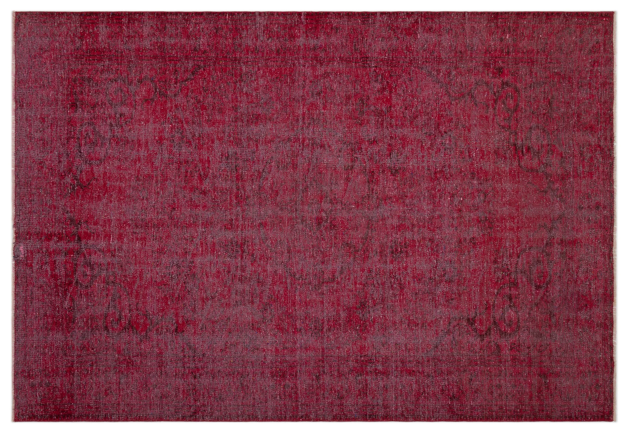 Retro Design Red Over Dyed Vintage Rug 6'0'' x 8'10'' ft 183 x 268 cm