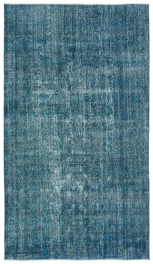 Retro Design Turquoise Over Dyed Vintage Rug 4'10'' x 8'8'' ft 148 x 264 cm