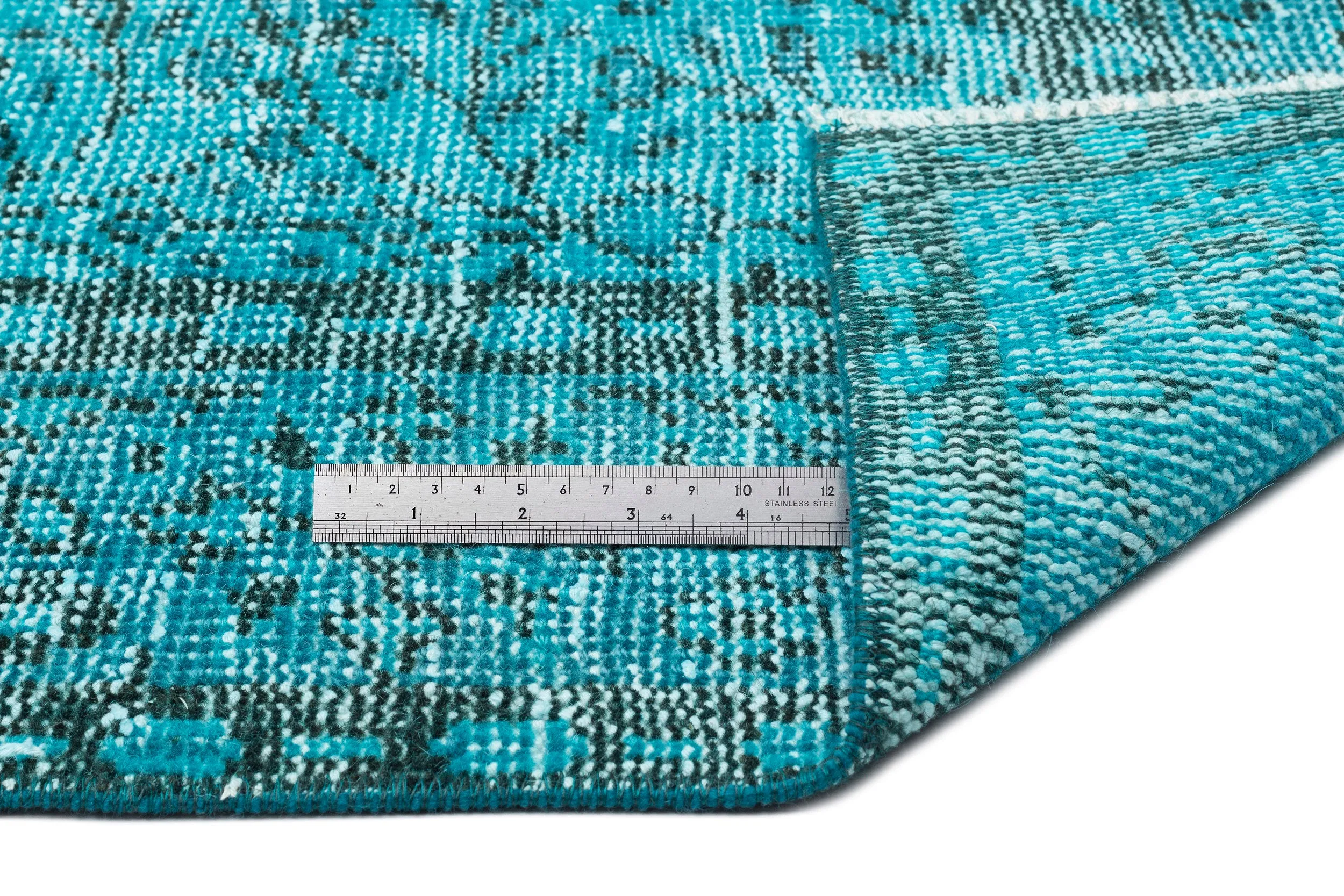 Retro Design Turquoise Over Dyed Vintage Rug 4'11'' x 9'2'' ft 150 x 280 cm