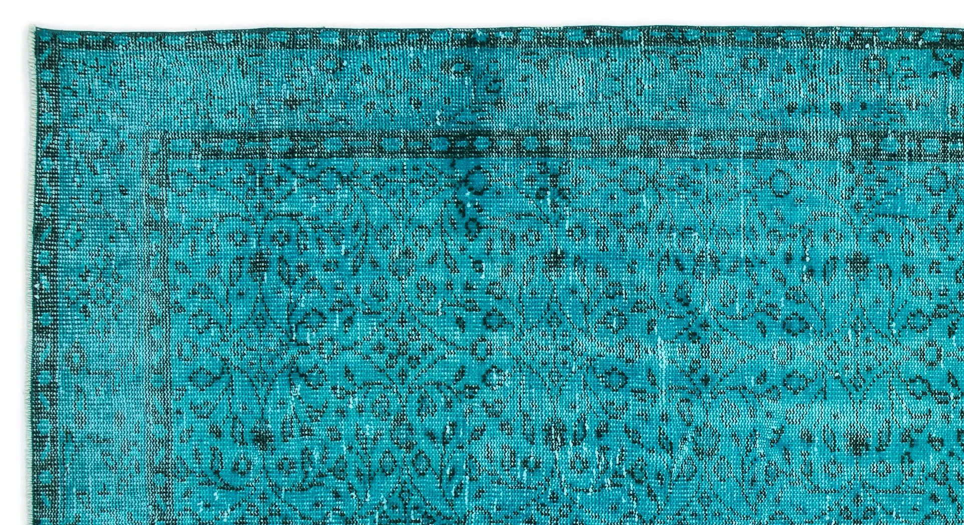 Retro Design Turquoise Over Dyed Vintage Rug 4'11'' x 9'2'' ft 150 x 280 cm