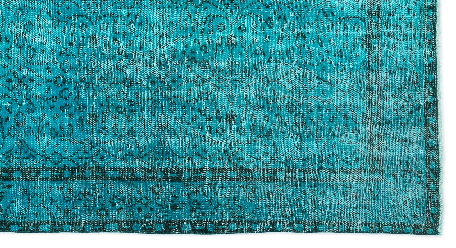 Retro Design Turquoise Over Dyed Vintage Rug 4'11'' x 9'2'' ft 150 x 280 cm