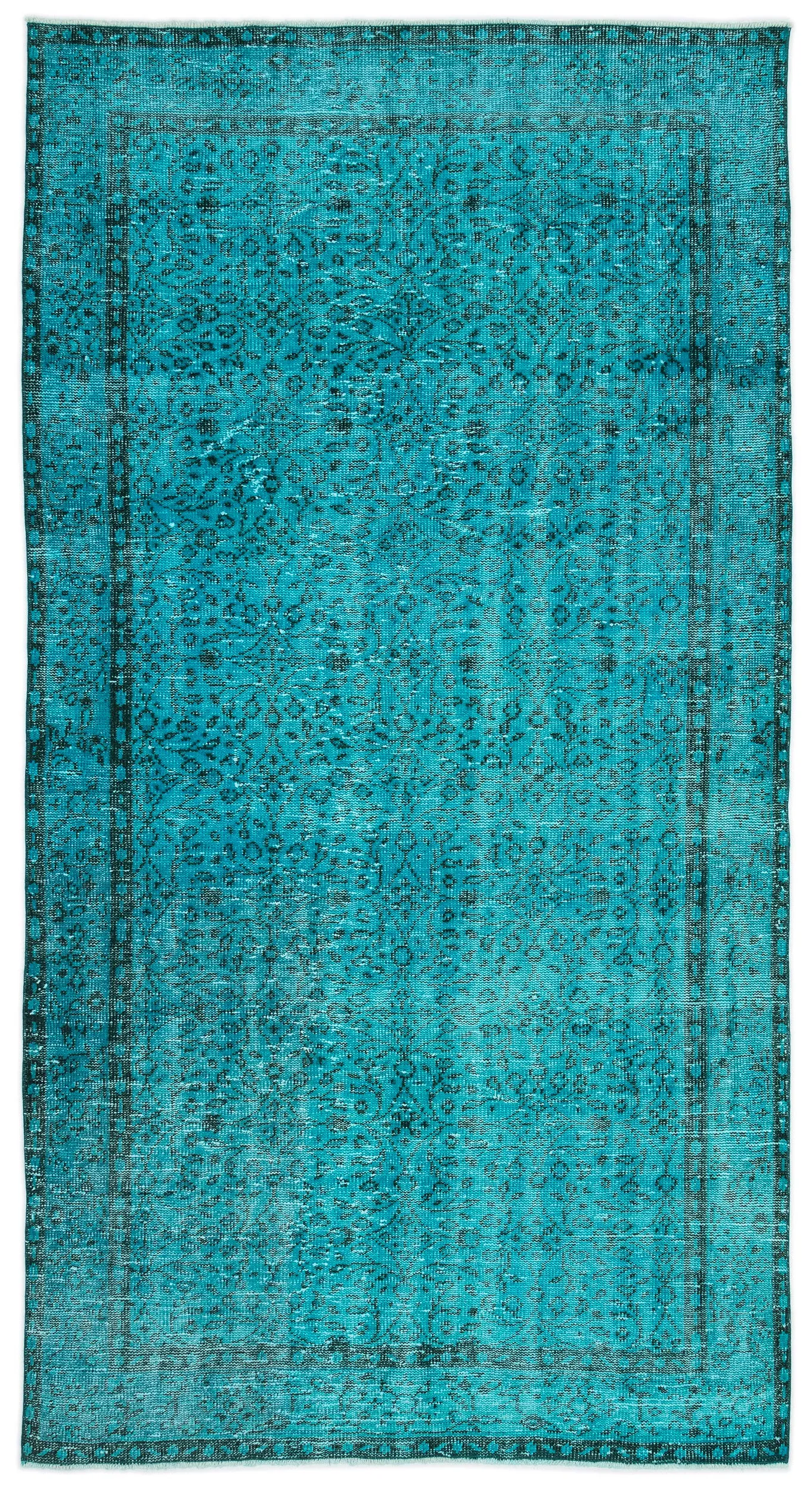 Retro Design Turquoise Over Dyed Vintage Rug 4'11'' x 9'2'' ft 150 x 280 cm