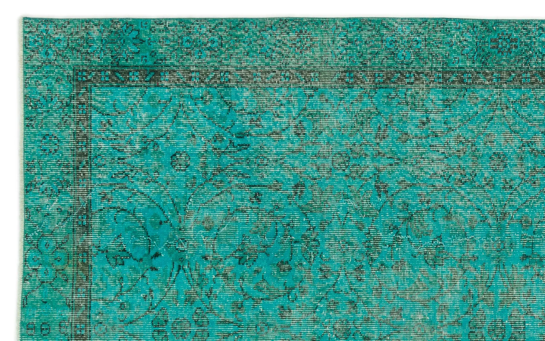Retro Design Turquoise Over Dyed Vintage Rug 5'3'' x 8'7'' ft 161 x 262 cm