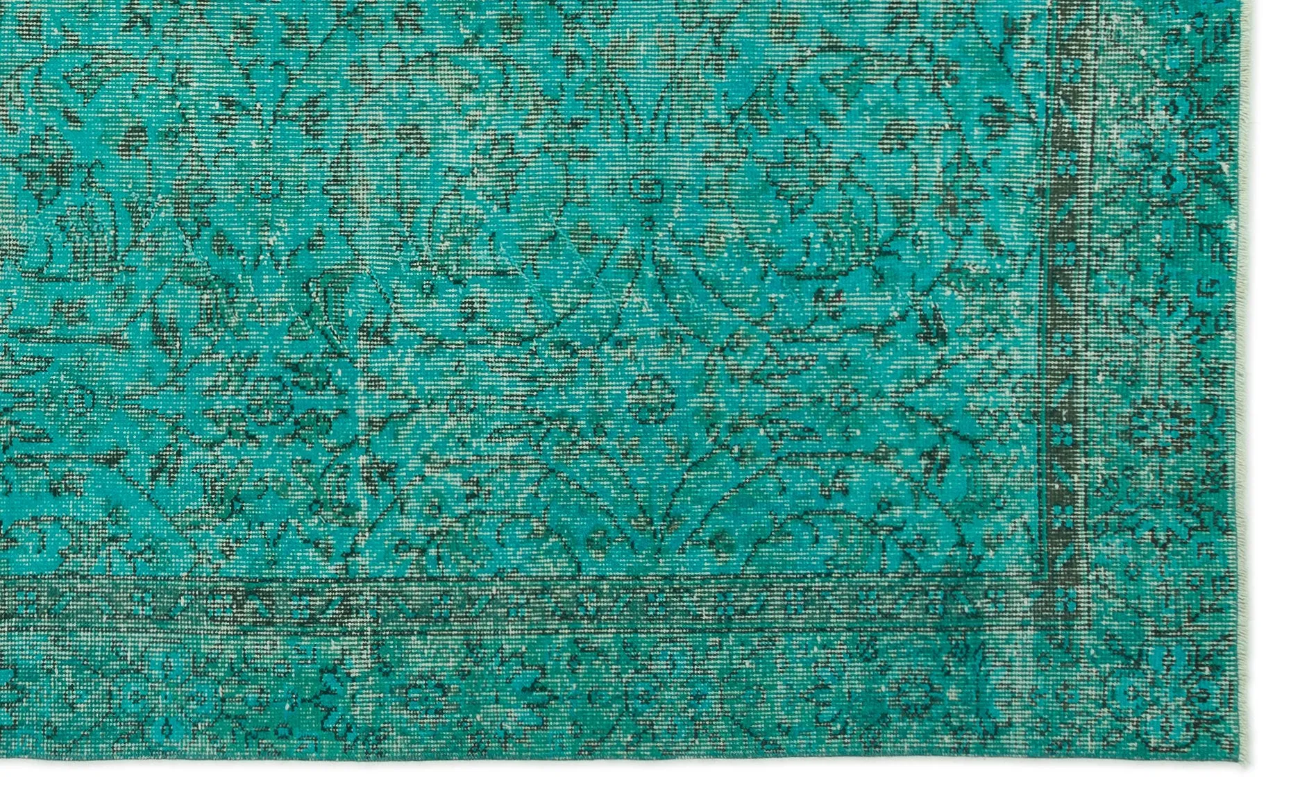 Retro Design Turquoise Over Dyed Vintage Rug 5'3'' x 8'7'' ft 161 x 262 cm
