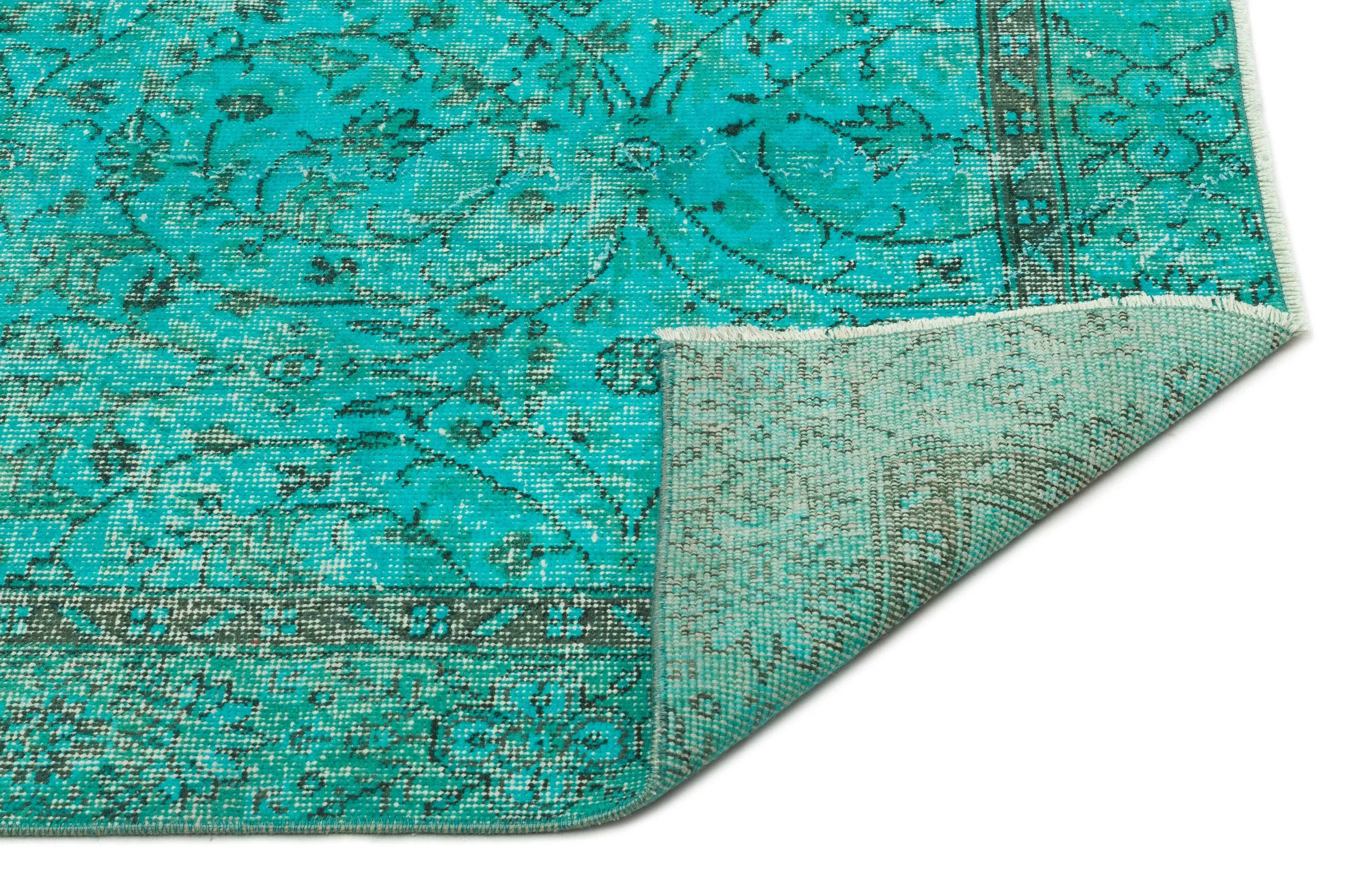 Retro Design Turquoise Over Dyed Vintage Rug 5'3'' x 8'7'' ft 161 x 262 cm