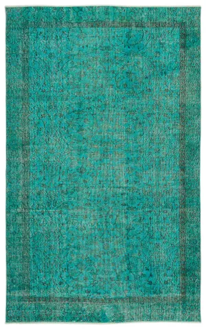 Retro Design Turquoise Over Dyed Vintage Rug 5'3'' x 8'7'' ft 161 x 262 cm