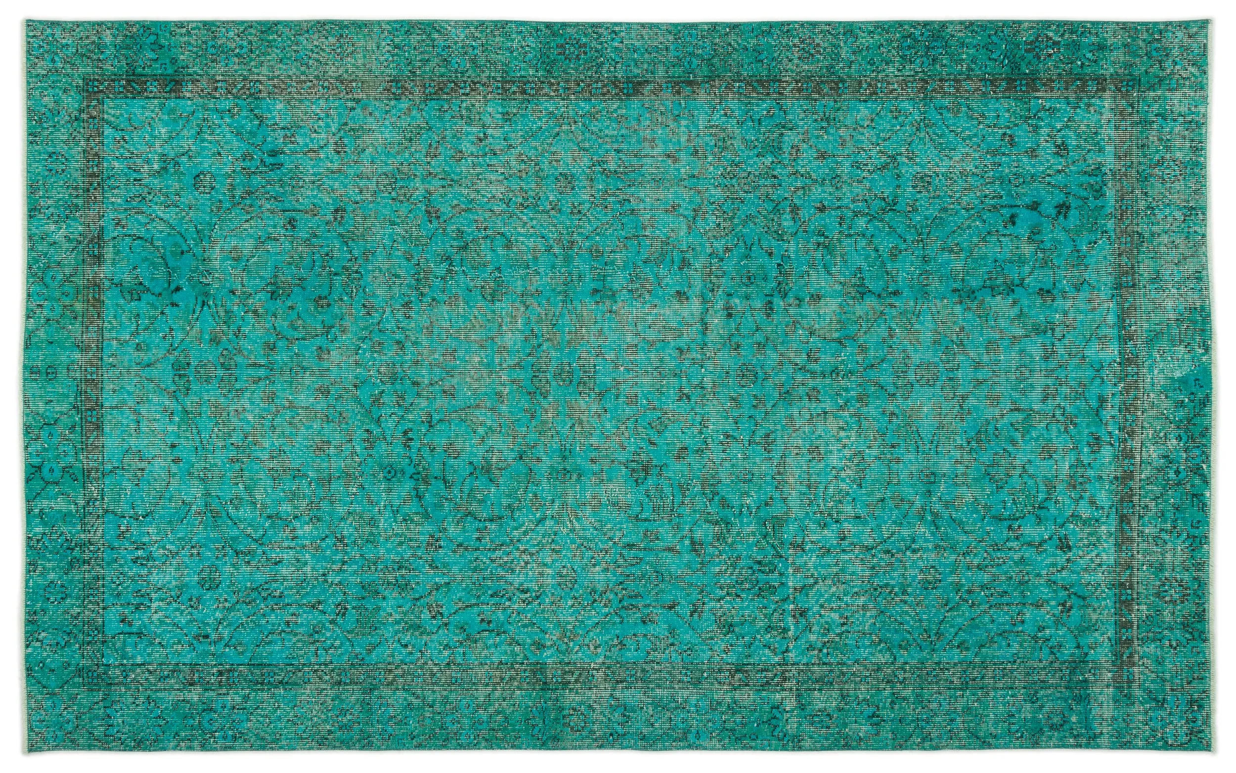 Retro Design Turquoise Over Dyed Vintage Rug 5'3'' x 8'7'' ft 161 x 262 cm