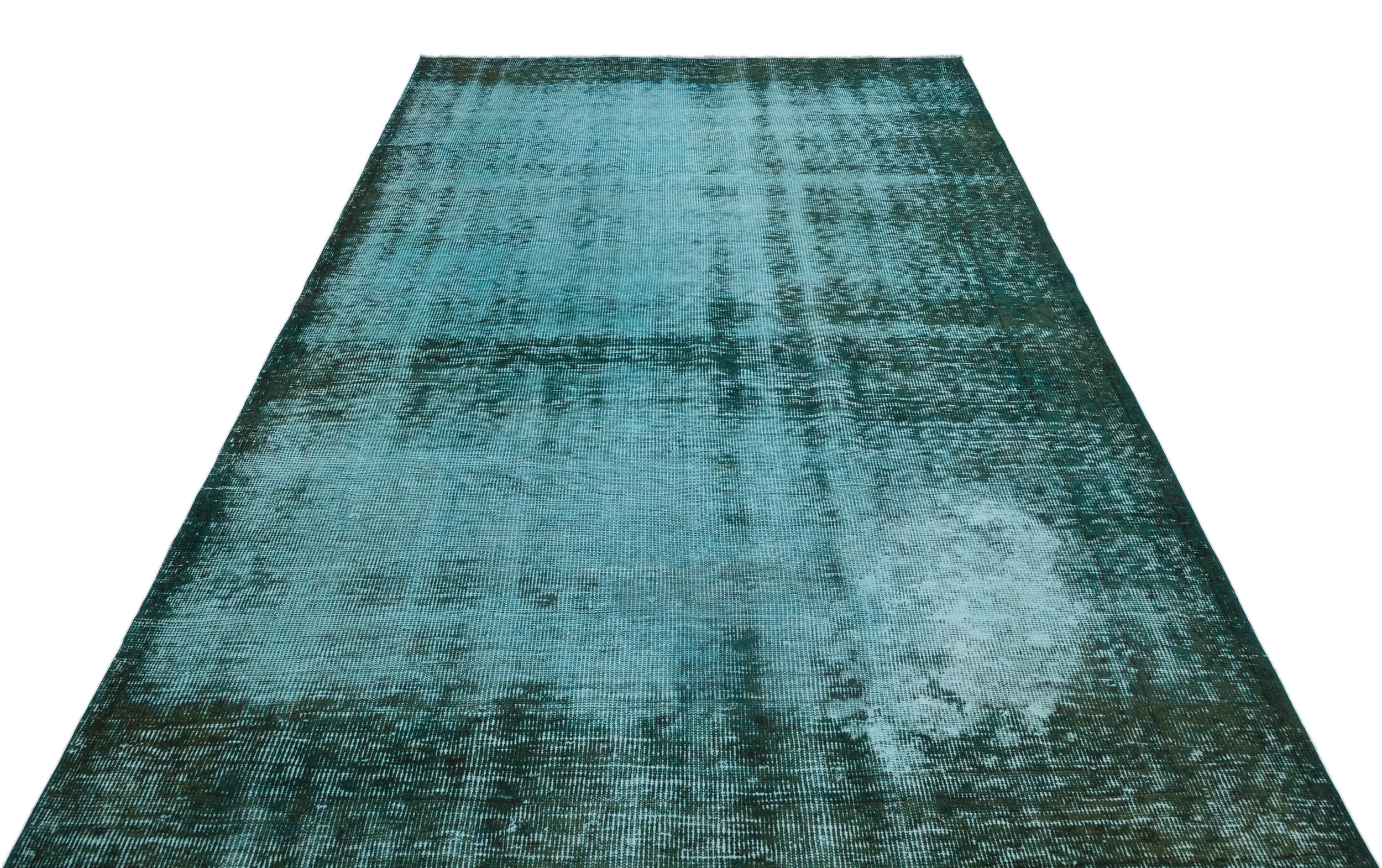 Retro Design Turquoise Over Dyed Vintage Rug 5'7'' x 8'12'' ft 171 x 274 cm