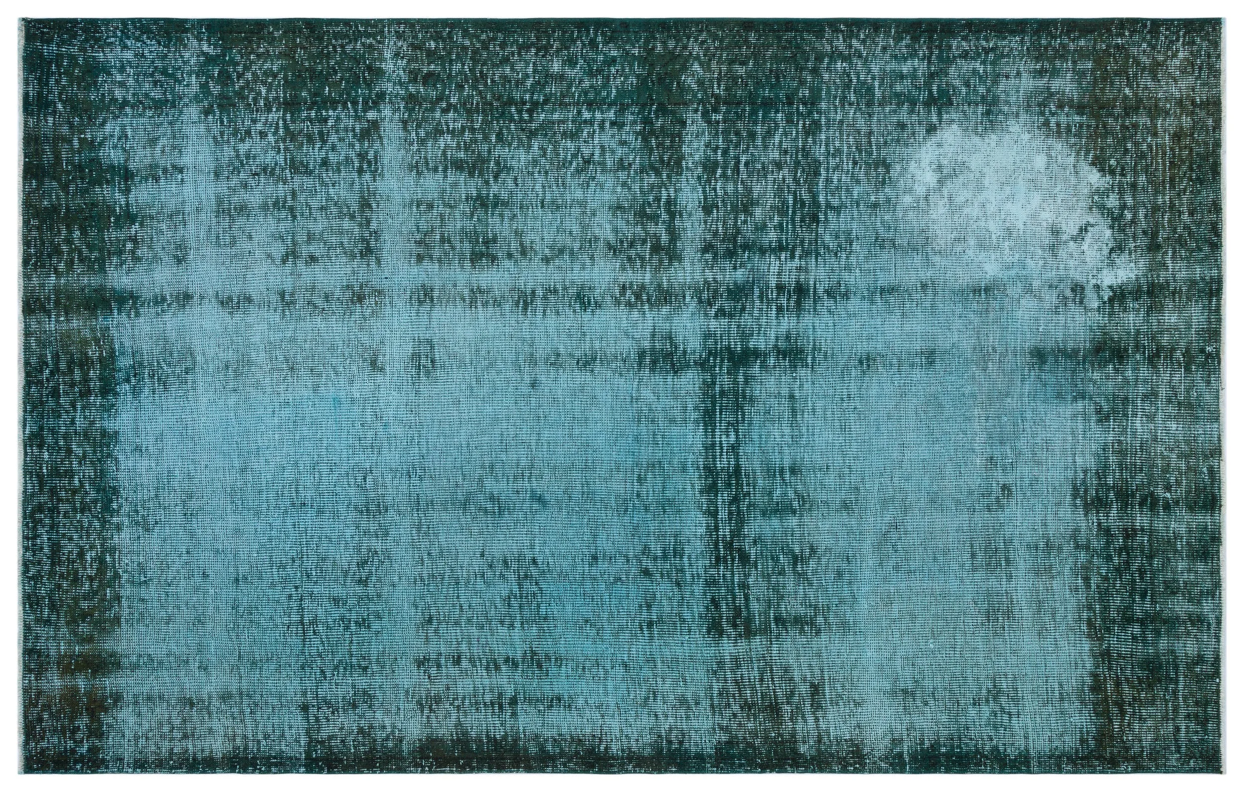 Retro Design Turquoise Over Dyed Vintage Rug 5'7'' x 8'12'' ft 171 x 274 cm