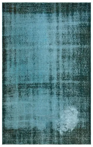 Retro Design Turquoise Over Dyed Vintage Rug 5'7'' x 8'12'' ft 171 x 274 cm