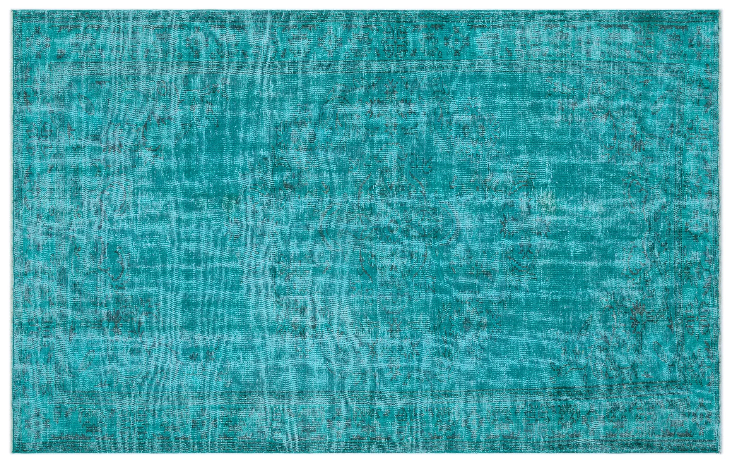 Retro Design Turquoise Over Dyed Vintage Rug 5'7'' x 8'8'' ft 170 x 265 cm