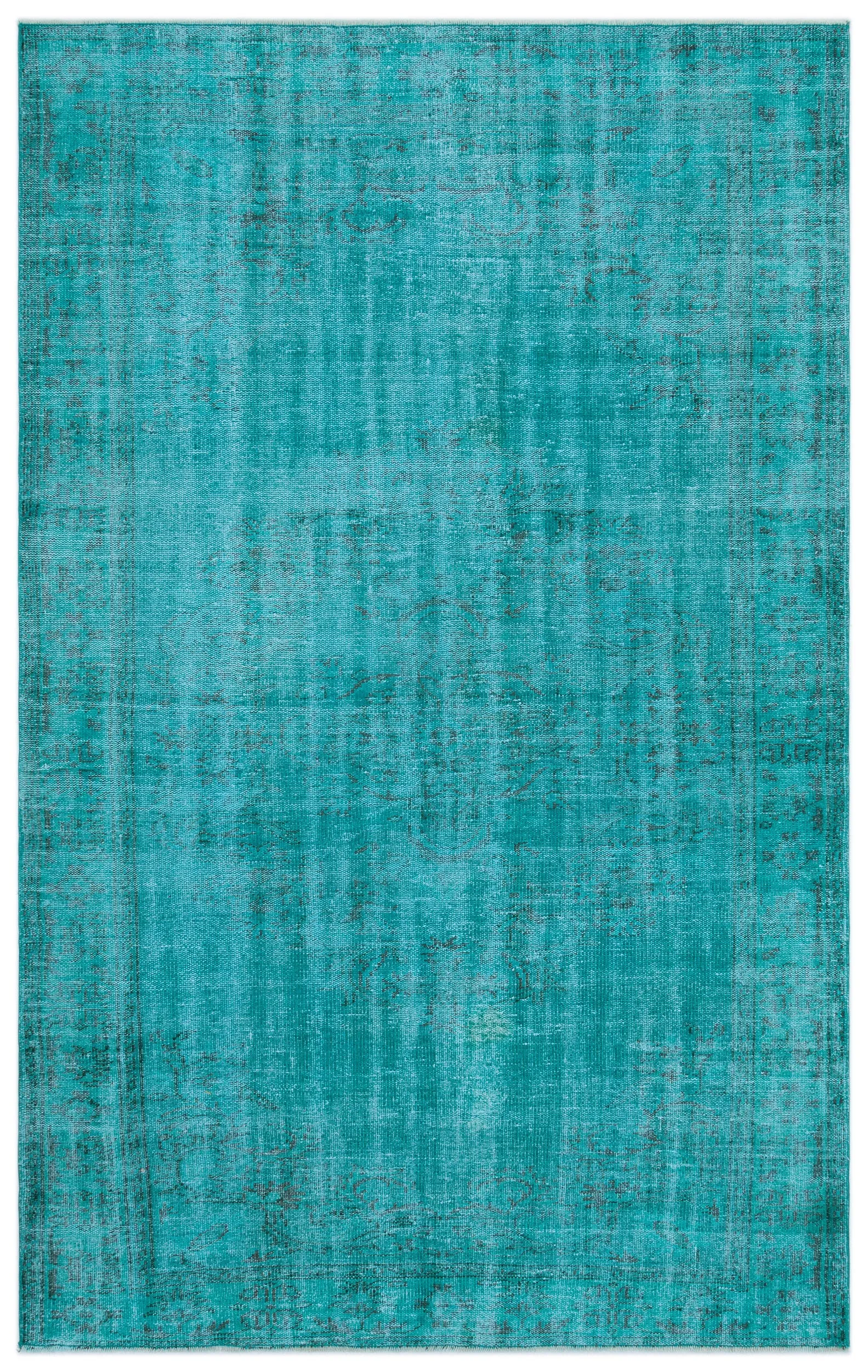 Retro Design Turquoise Over Dyed Vintage Rug 5'7'' x 8'8'' ft 170 x 265 cm