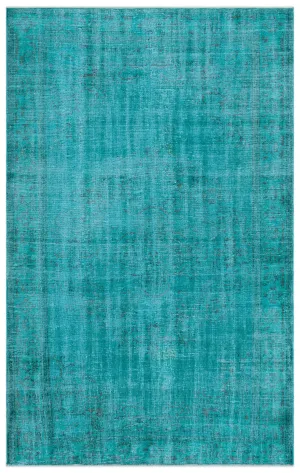 Retro Design Turquoise Over Dyed Vintage Rug 5'7'' x 8'8'' ft 170 x 265 cm