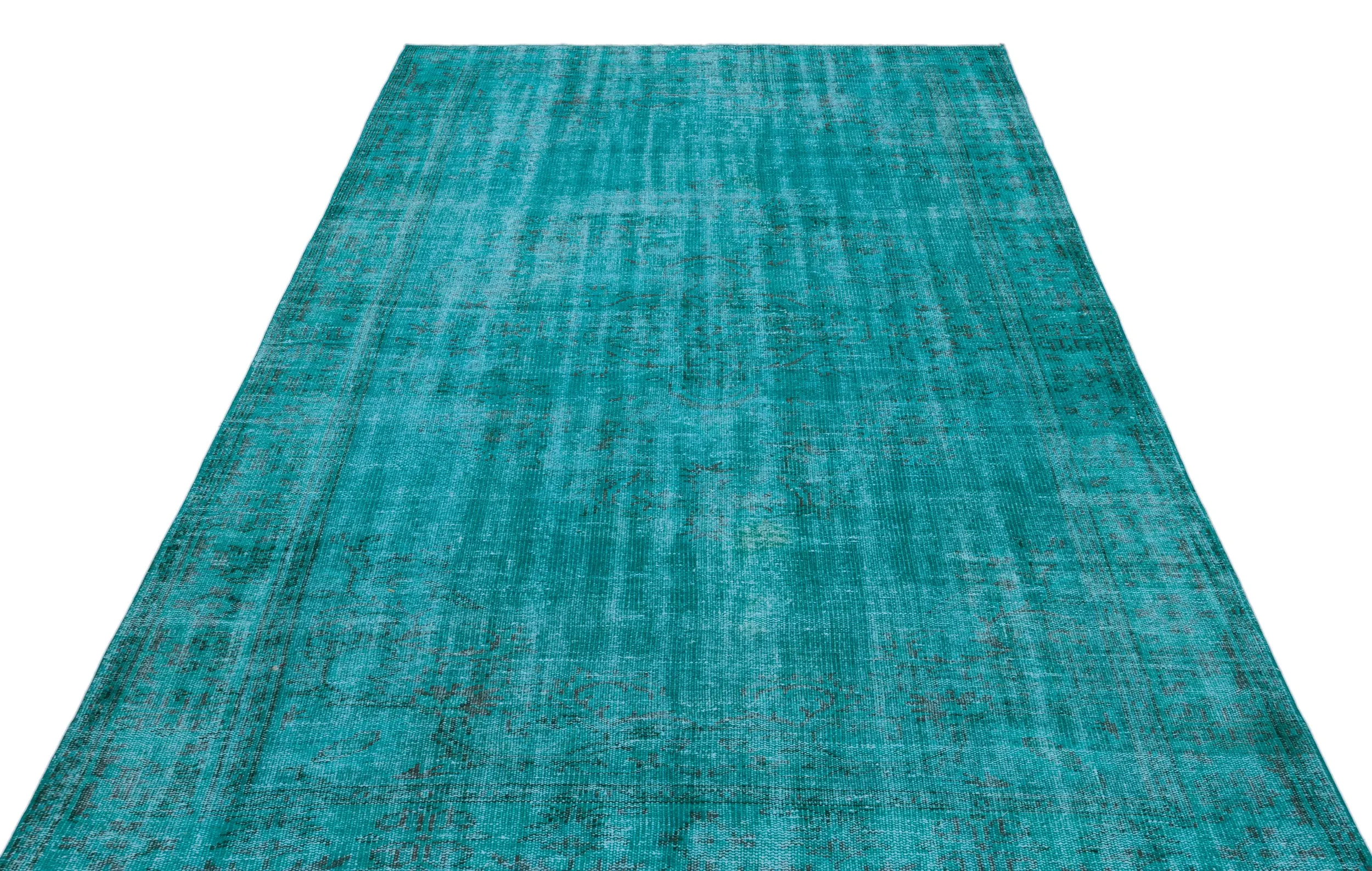 Retro Design Turquoise Over Dyed Vintage Rug 5'7'' x 8'8'' ft 170 x 265 cm