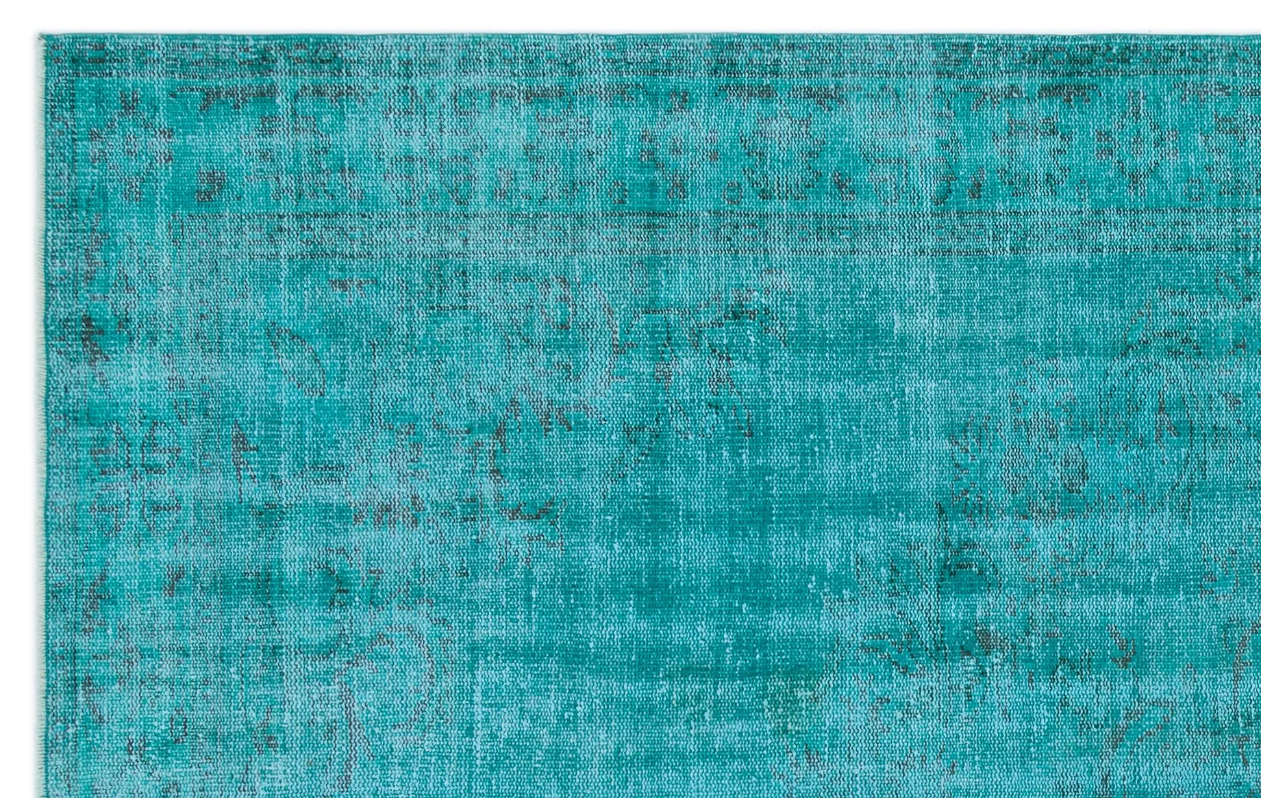 Retro Design Turquoise Over Dyed Vintage Rug 5'7'' x 8'8'' ft 170 x 265 cm