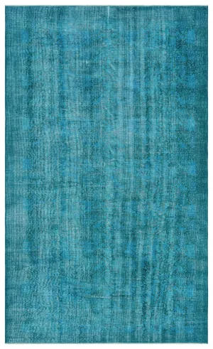 Retro Design Turquoise Over Dyed Vintage Rug 5'7'' x 9'2'' ft 169 x 280 cm
